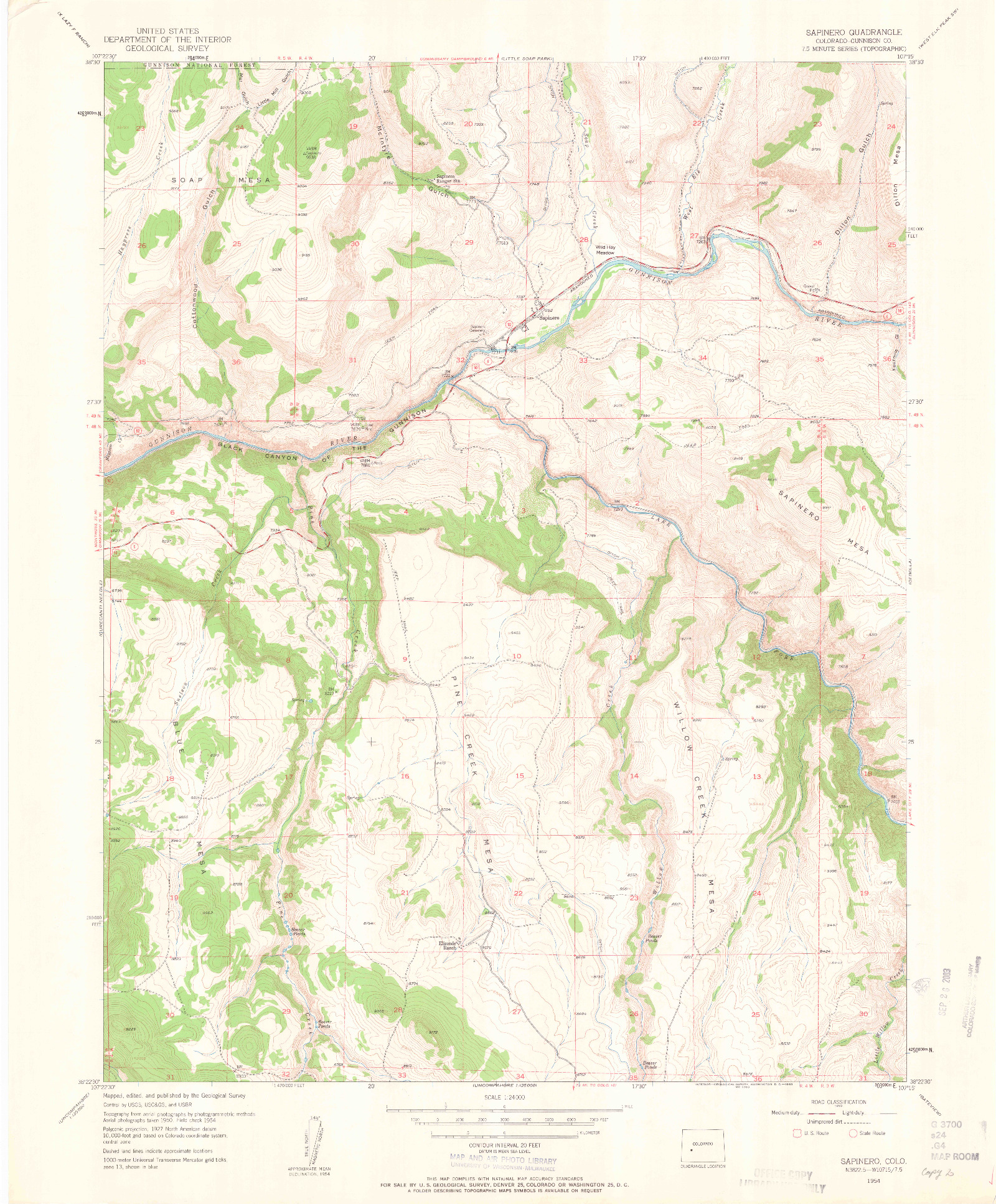 USGS 1:24000-SCALE QUADRANGLE FOR SAPINERO, CO 1954