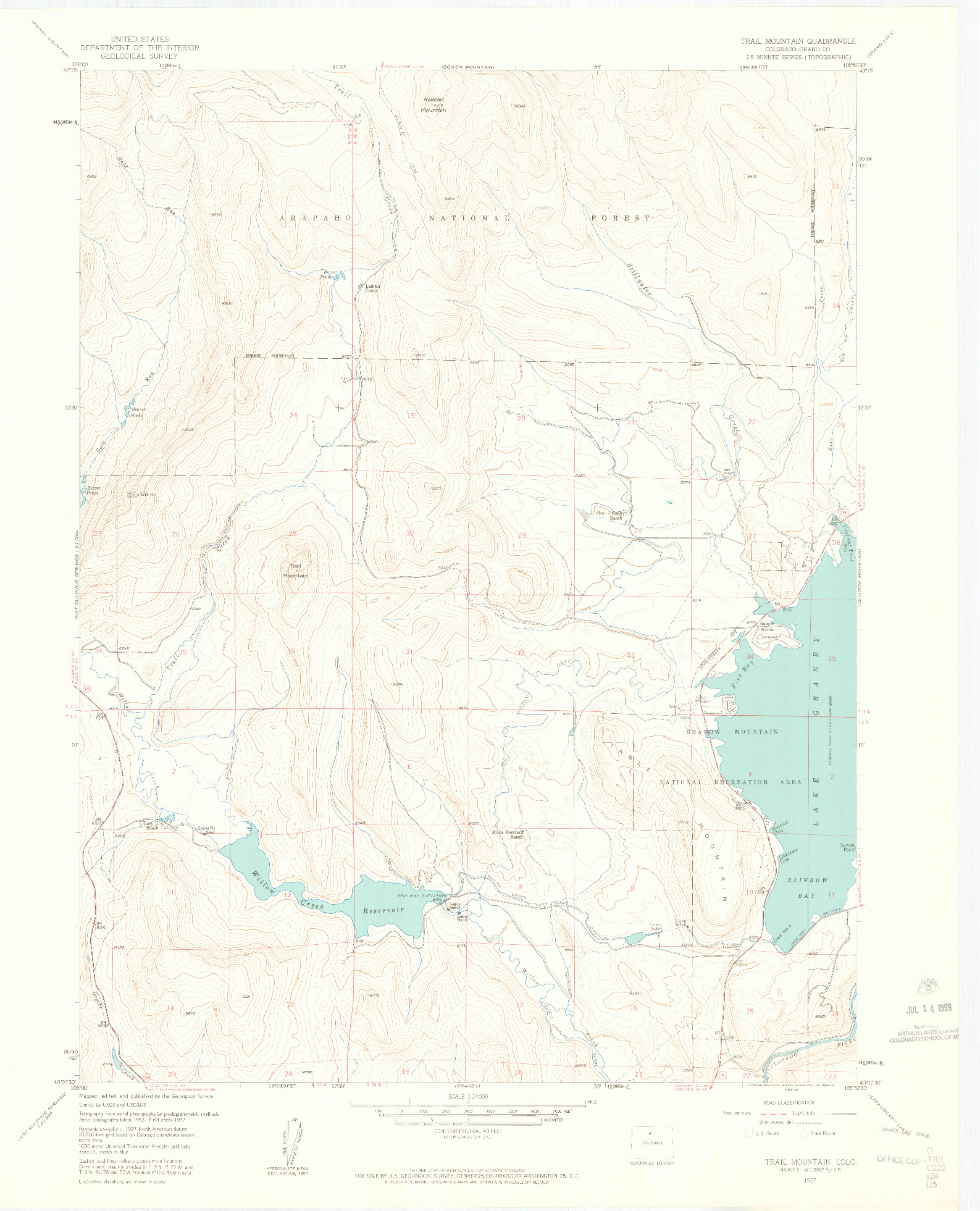 USGS 1:24000-SCALE QUADRANGLE FOR TRAIL MOUNTAIN, CO 1957