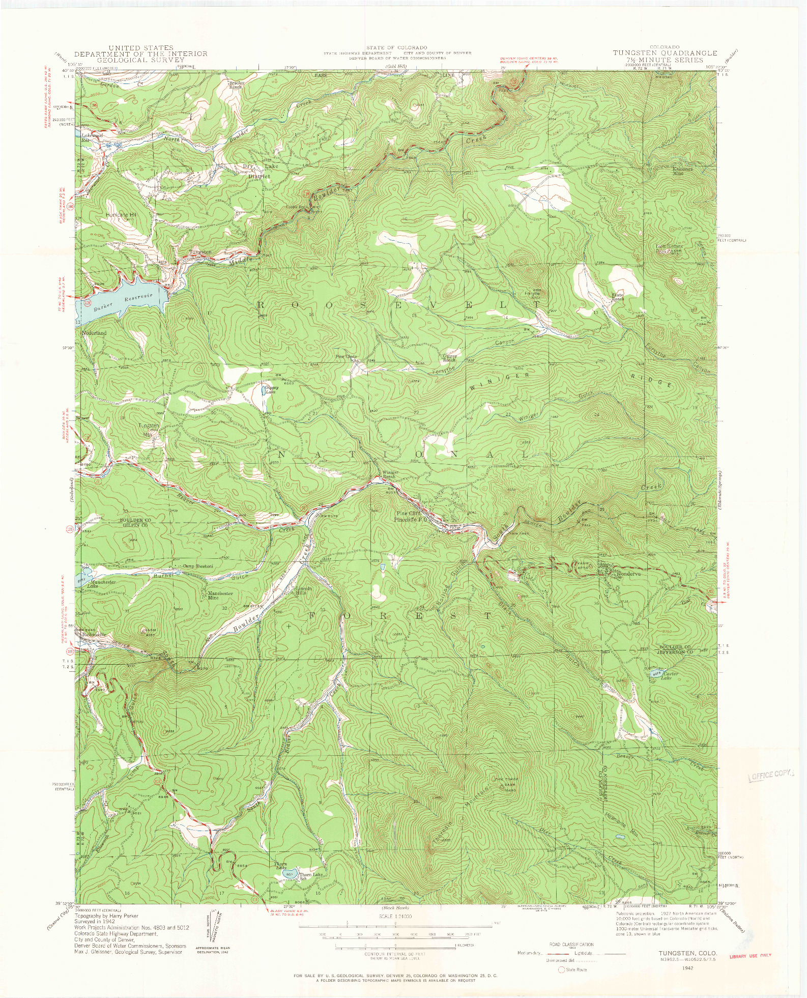 USGS 1:24000-SCALE QUADRANGLE FOR TUNGSTEN, CO 1942