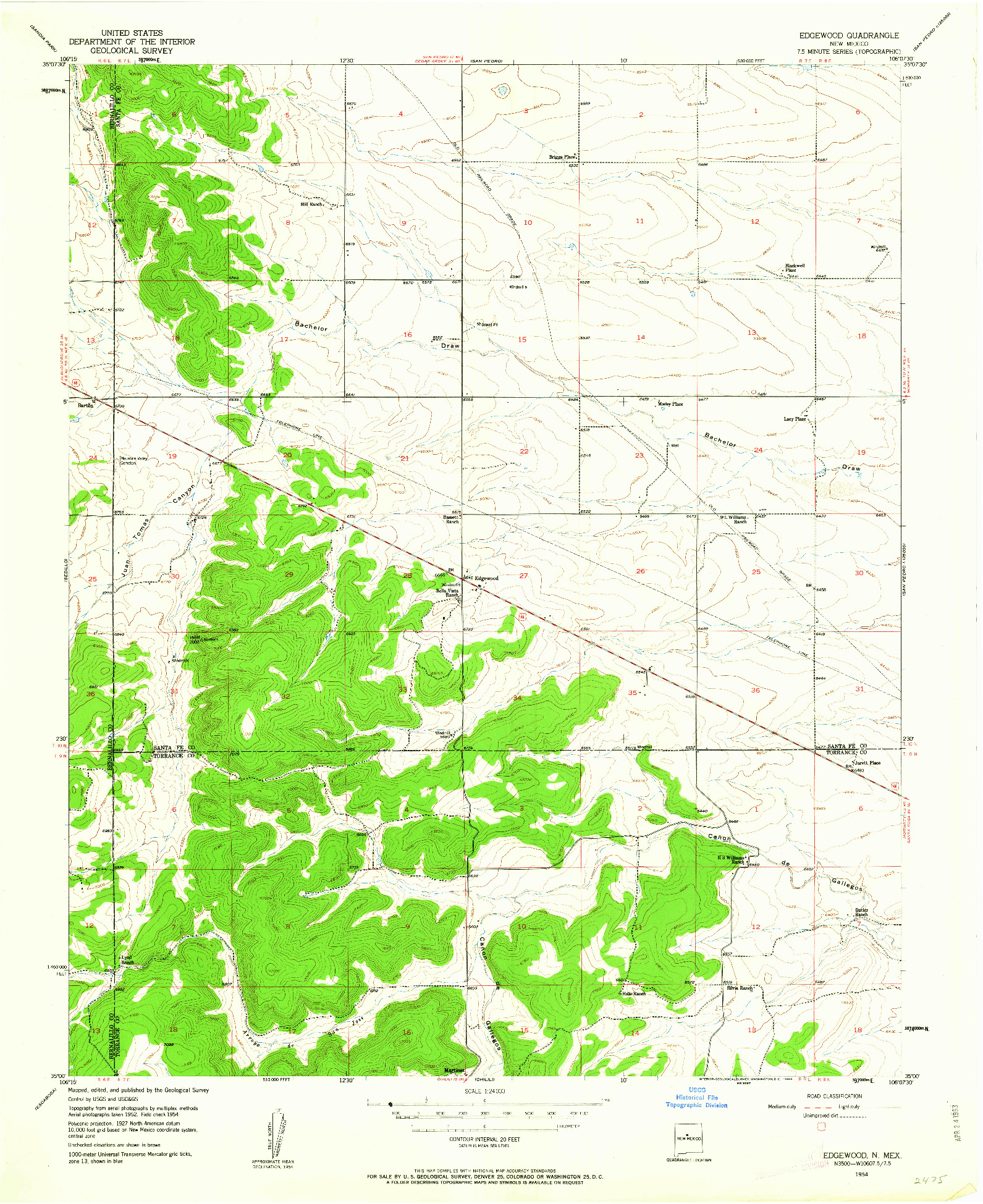 USGS 1:24000-SCALE QUADRANGLE FOR EDGEWOOD, NM 1954