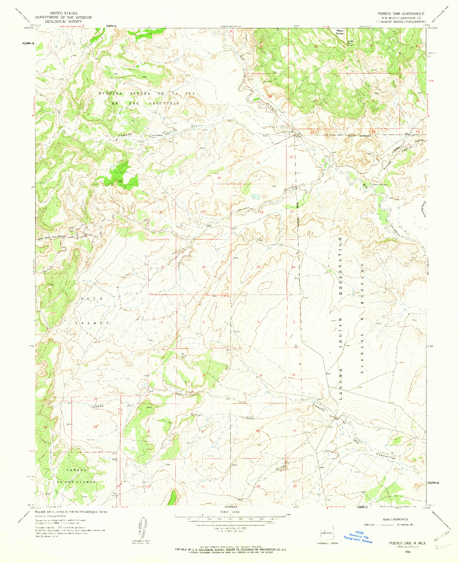 USGS 1:24000-SCALE QUADRANGLE FOR PUERCO DAM, NM 1961