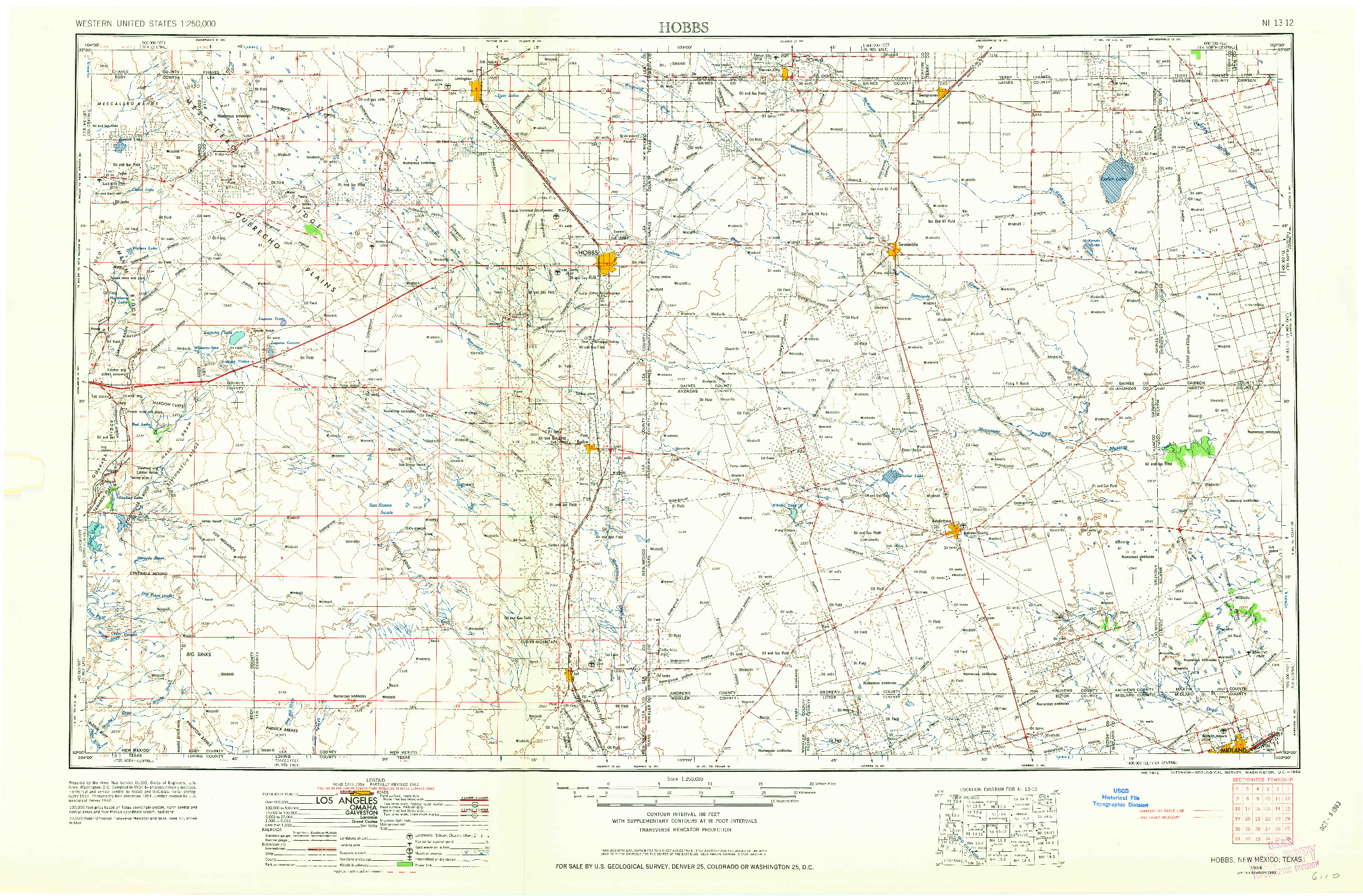 USGS 1:250000-SCALE QUADRANGLE FOR HOBBS, NM 1954