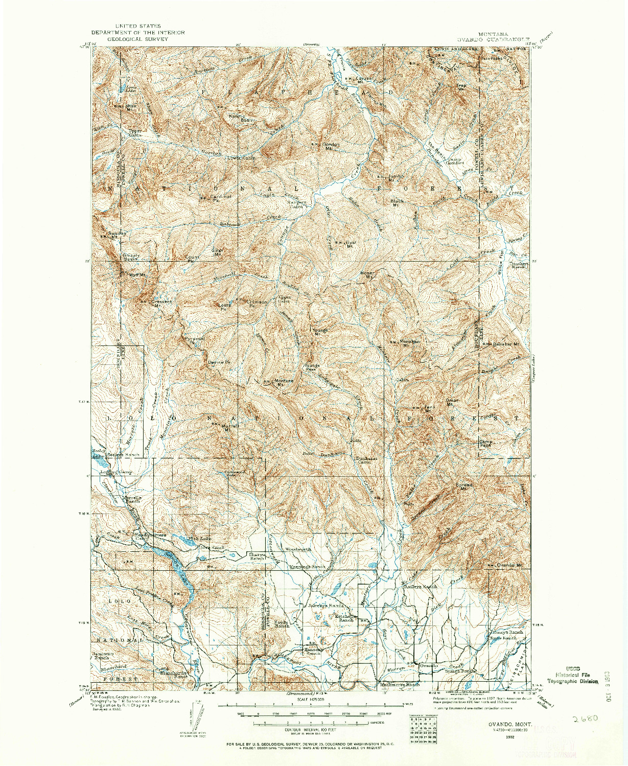 USGS 1:125000-SCALE QUADRANGLE FOR OVANDO, MT 1902
