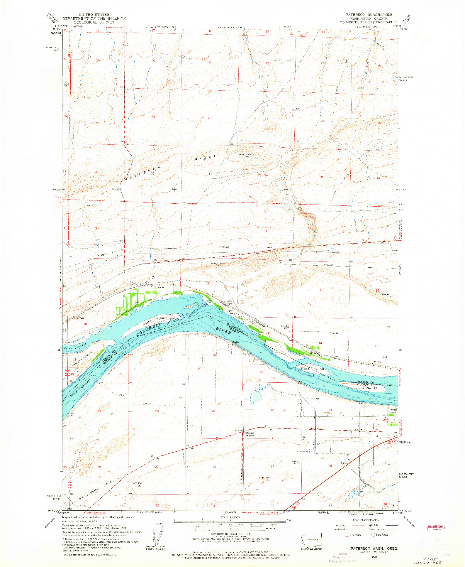 USGS 1:24000-SCALE QUADRANGLE FOR PATERSON, WA 1962