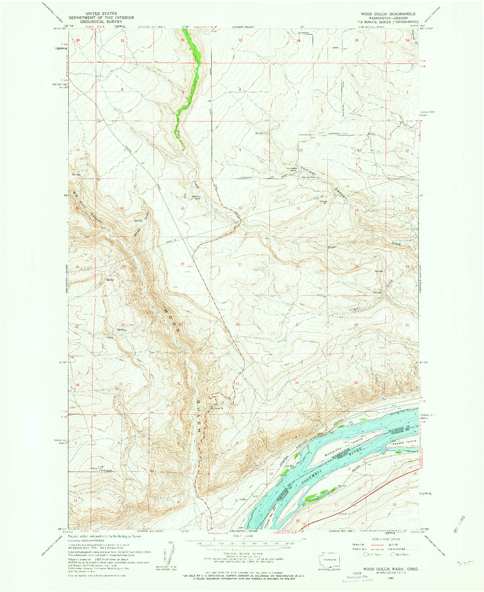 USGS 1:24000-SCALE QUADRANGLE FOR WOOD GULCH, WA 1962
