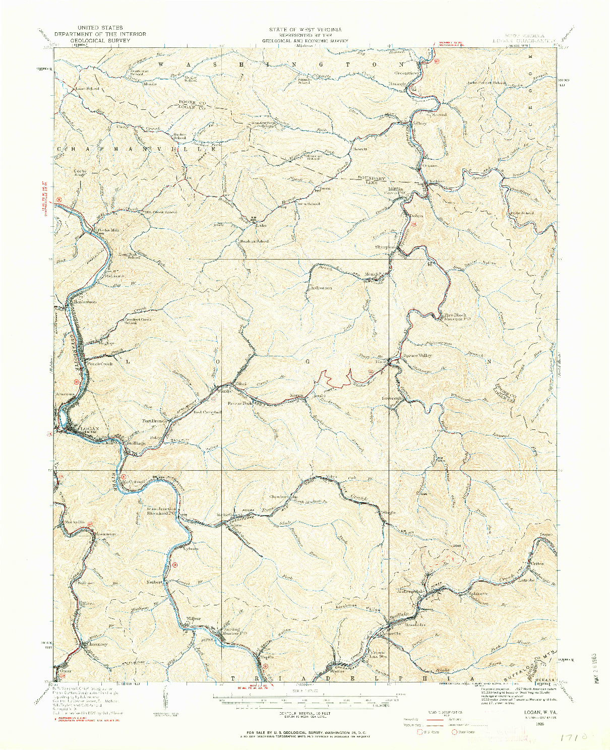 USGS 1:62500-SCALE QUADRANGLE FOR LOGAN, WV 1926