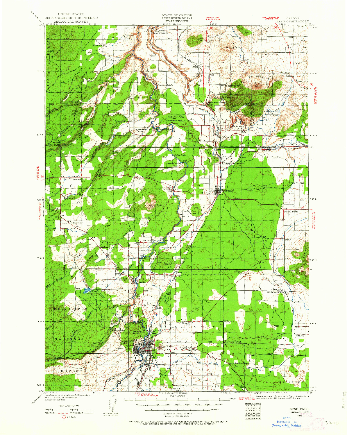 USGS 1:125000-SCALE QUADRANGLE FOR BEND, OR 1926