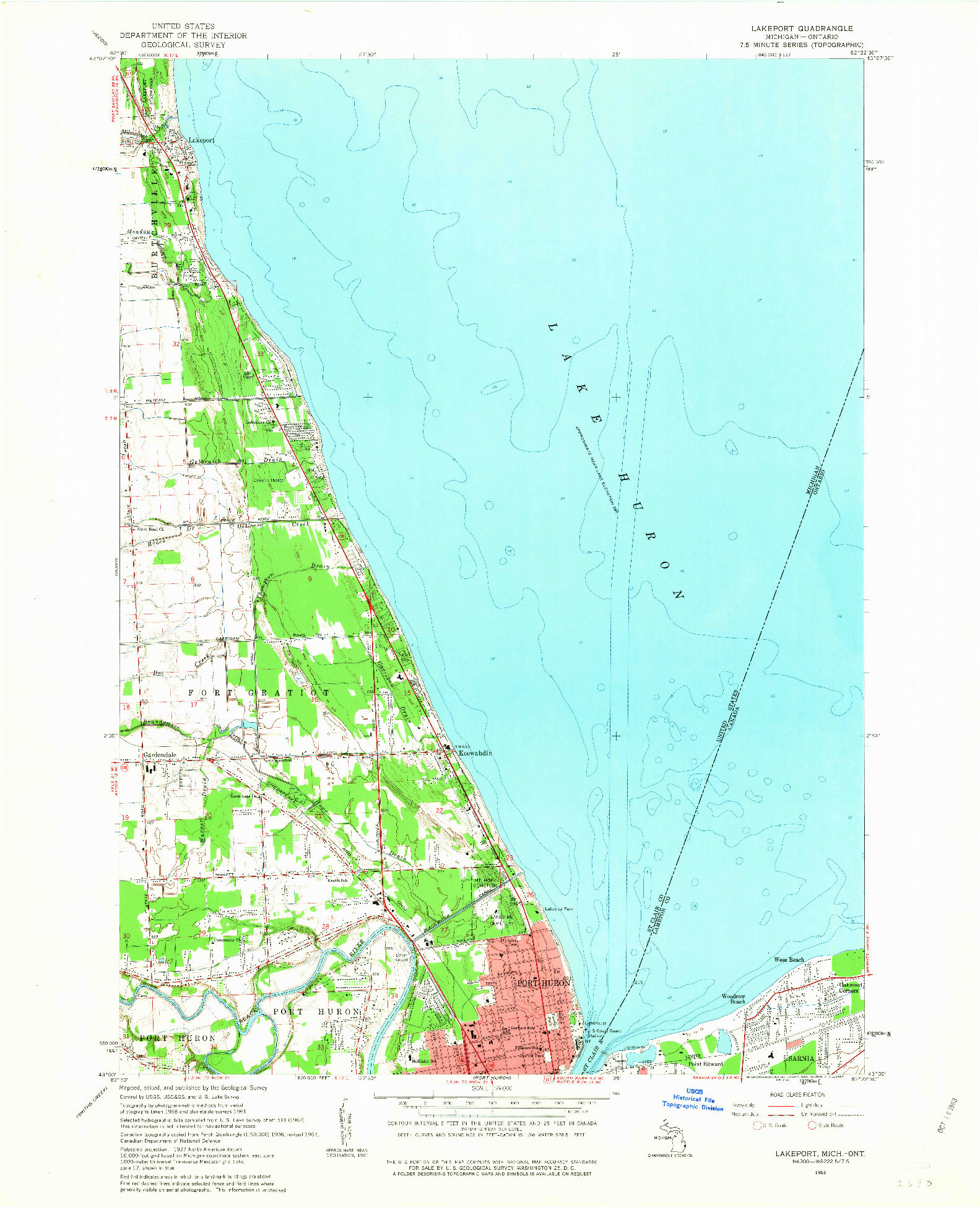 USGS 1:24000-SCALE QUADRANGLE FOR LAKEPORT, MI 1961