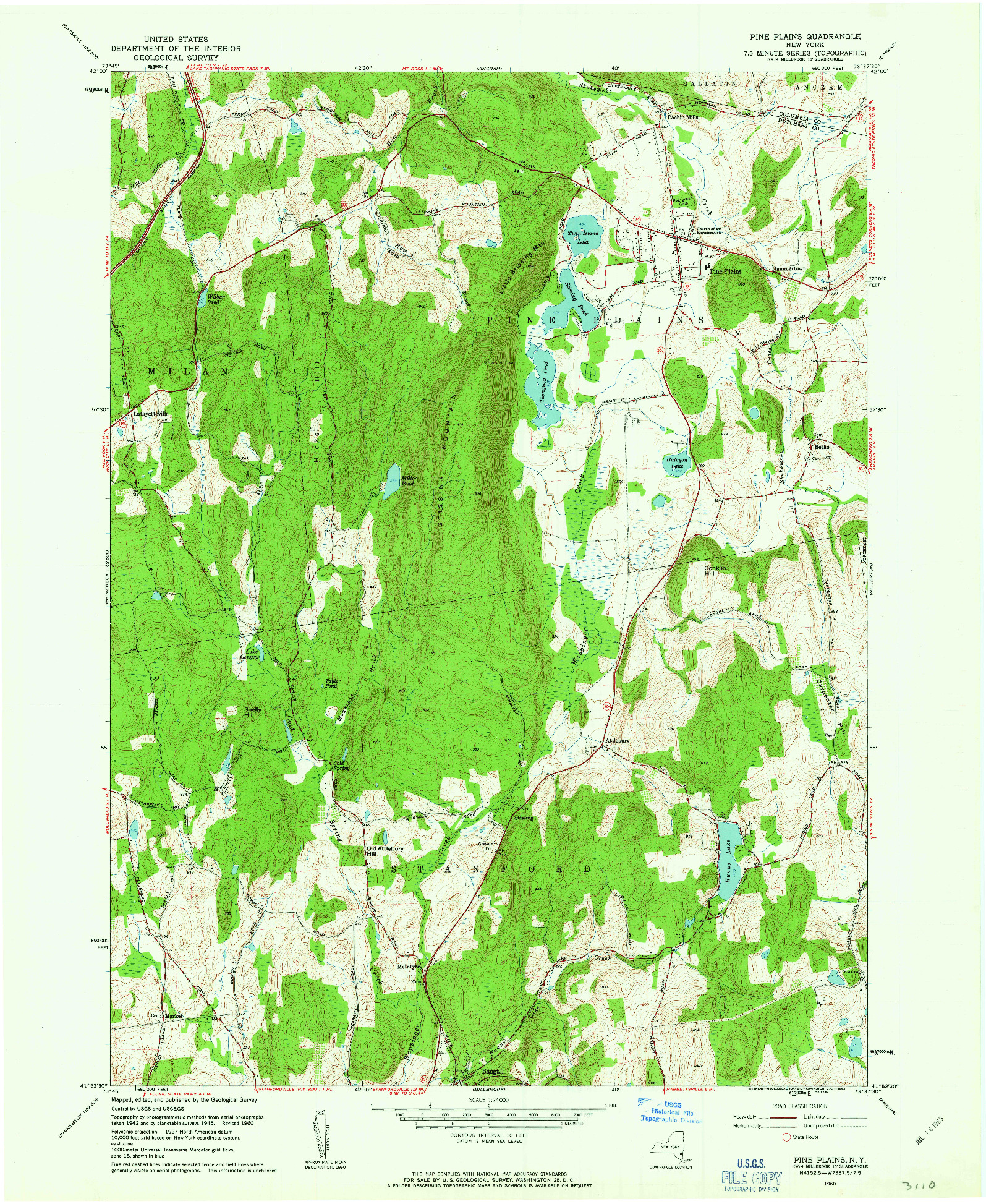 USGS 1:24000-SCALE QUADRANGLE FOR PINE PLAINS, NY 1960