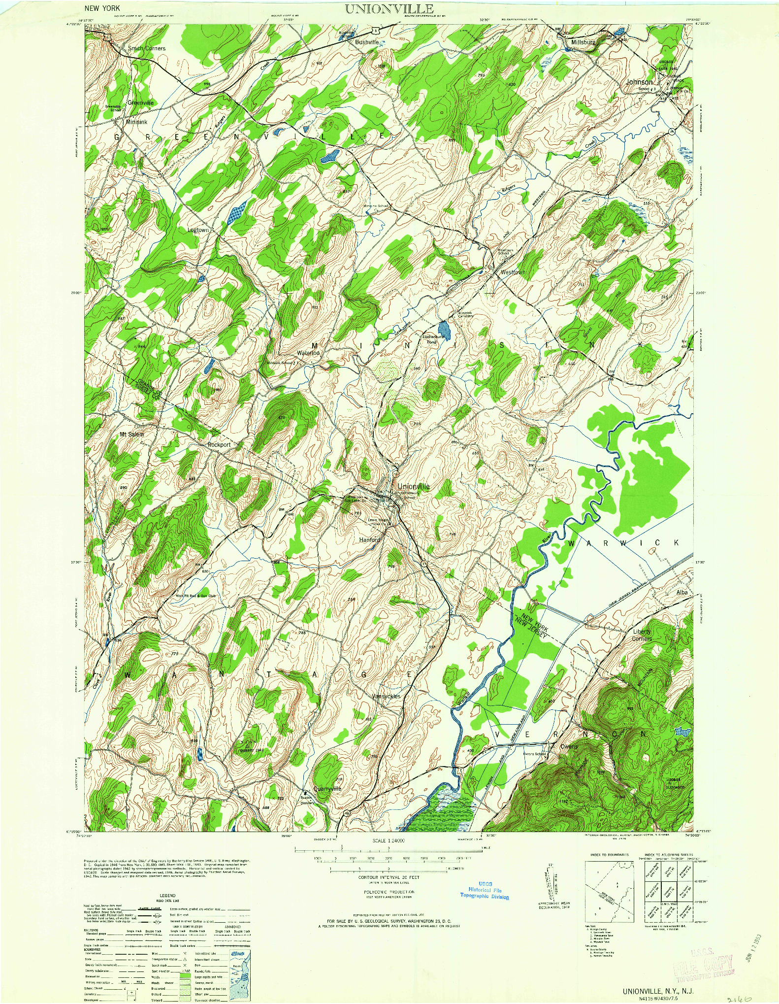 USGS 1:24000-SCALE QUADRANGLE FOR UNIONVILLE, NY 1963