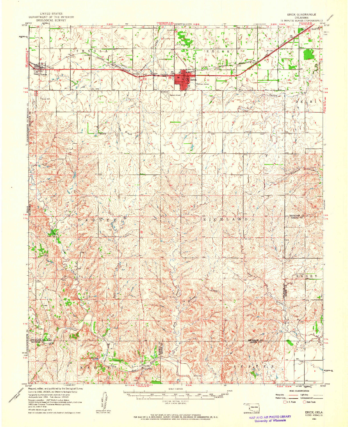 USGS 1:62500-SCALE QUADRANGLE FOR ERICK, OK 1961