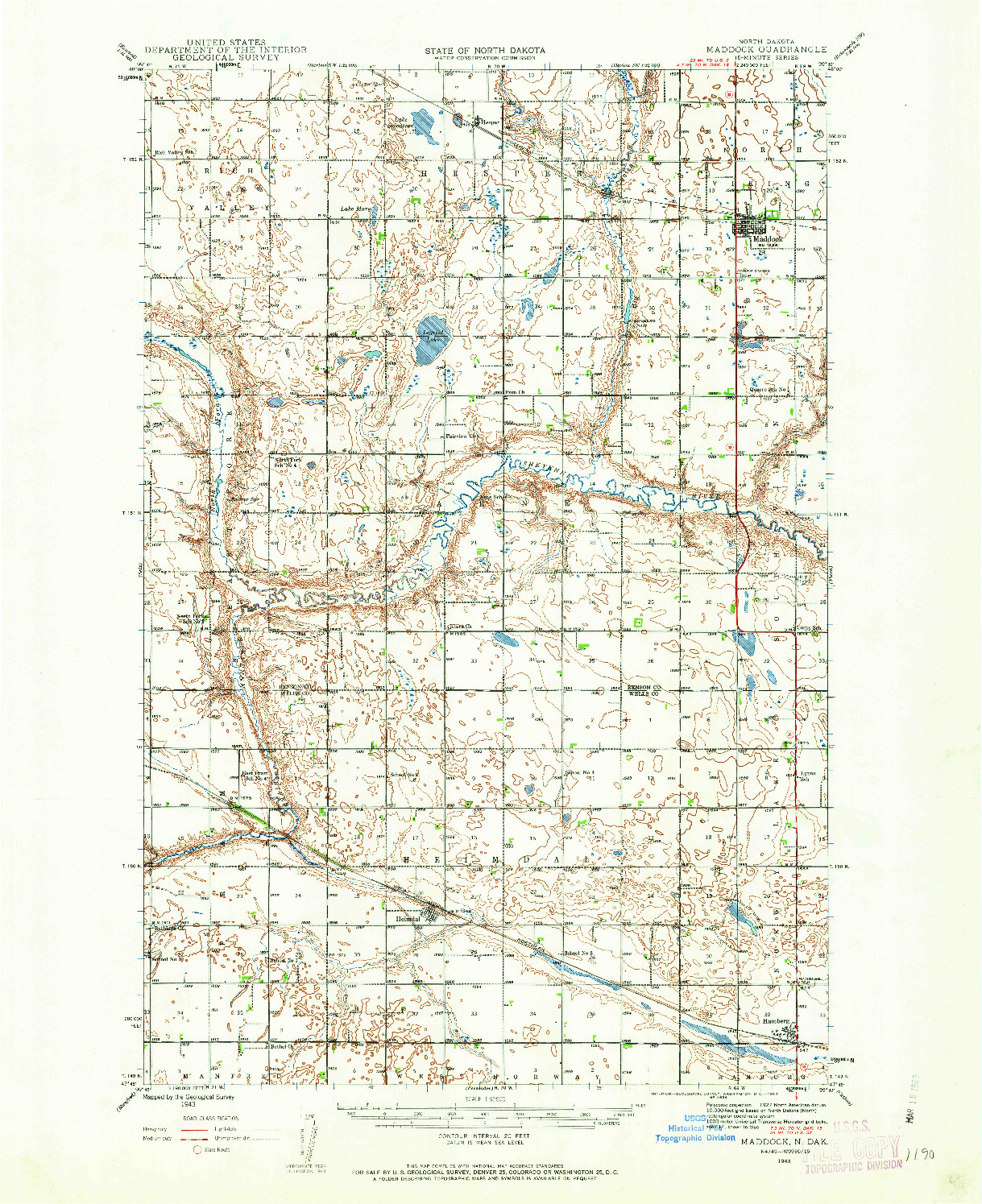 USGS 1:62500-SCALE QUADRANGLE FOR MADDOCK, ND 1943