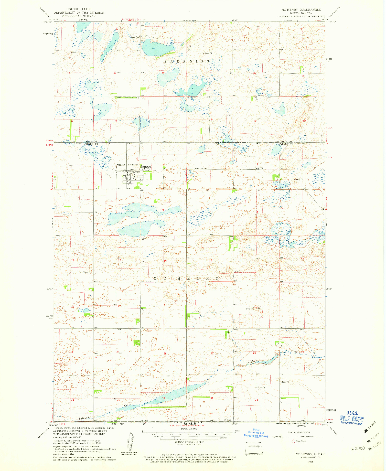 USGS 1:24000-SCALE QUADRANGLE FOR MCHENRY, ND 1961