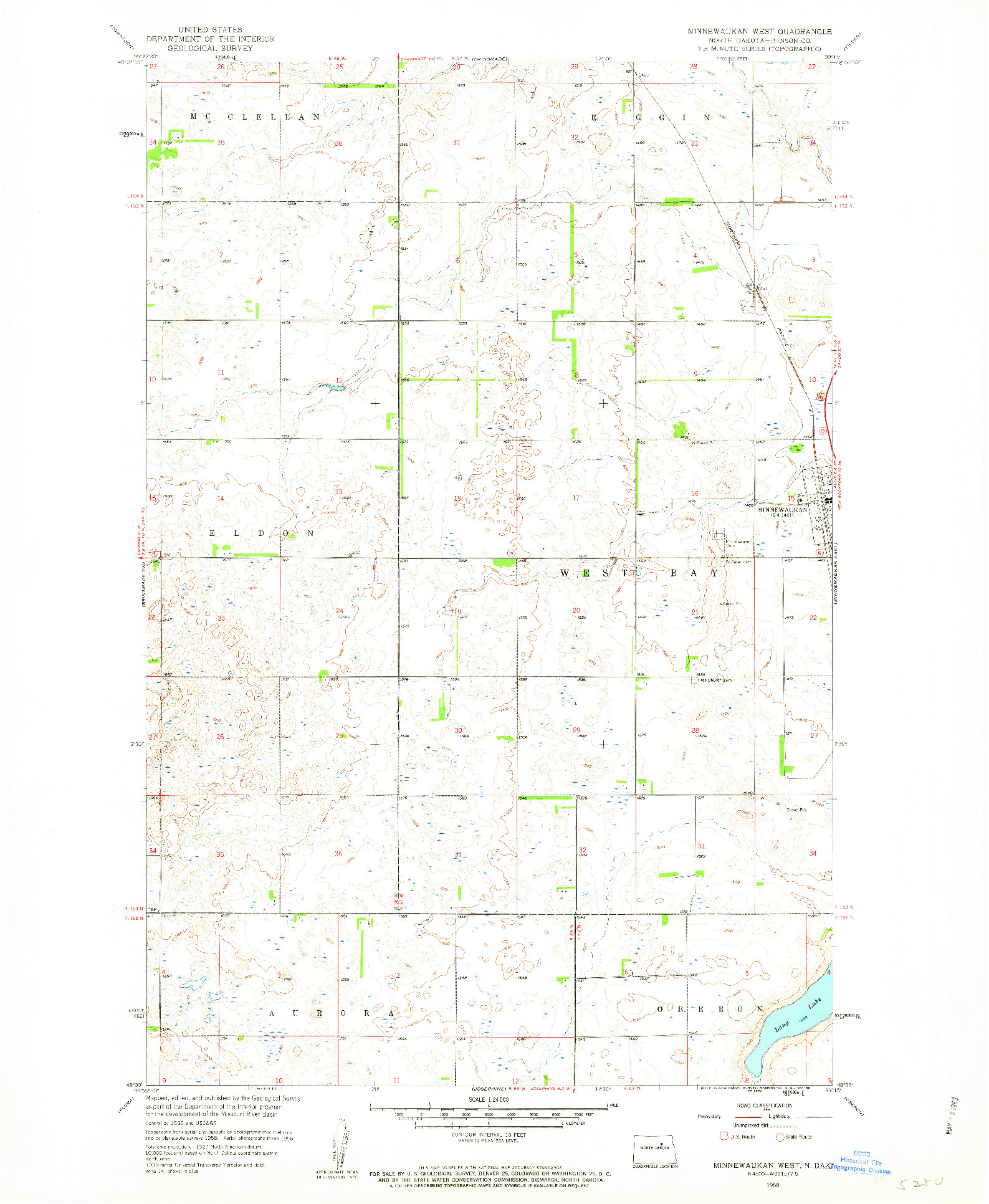 USGS 1:24000-SCALE QUADRANGLE FOR MINNEWAUKAN WEST, ND 1958