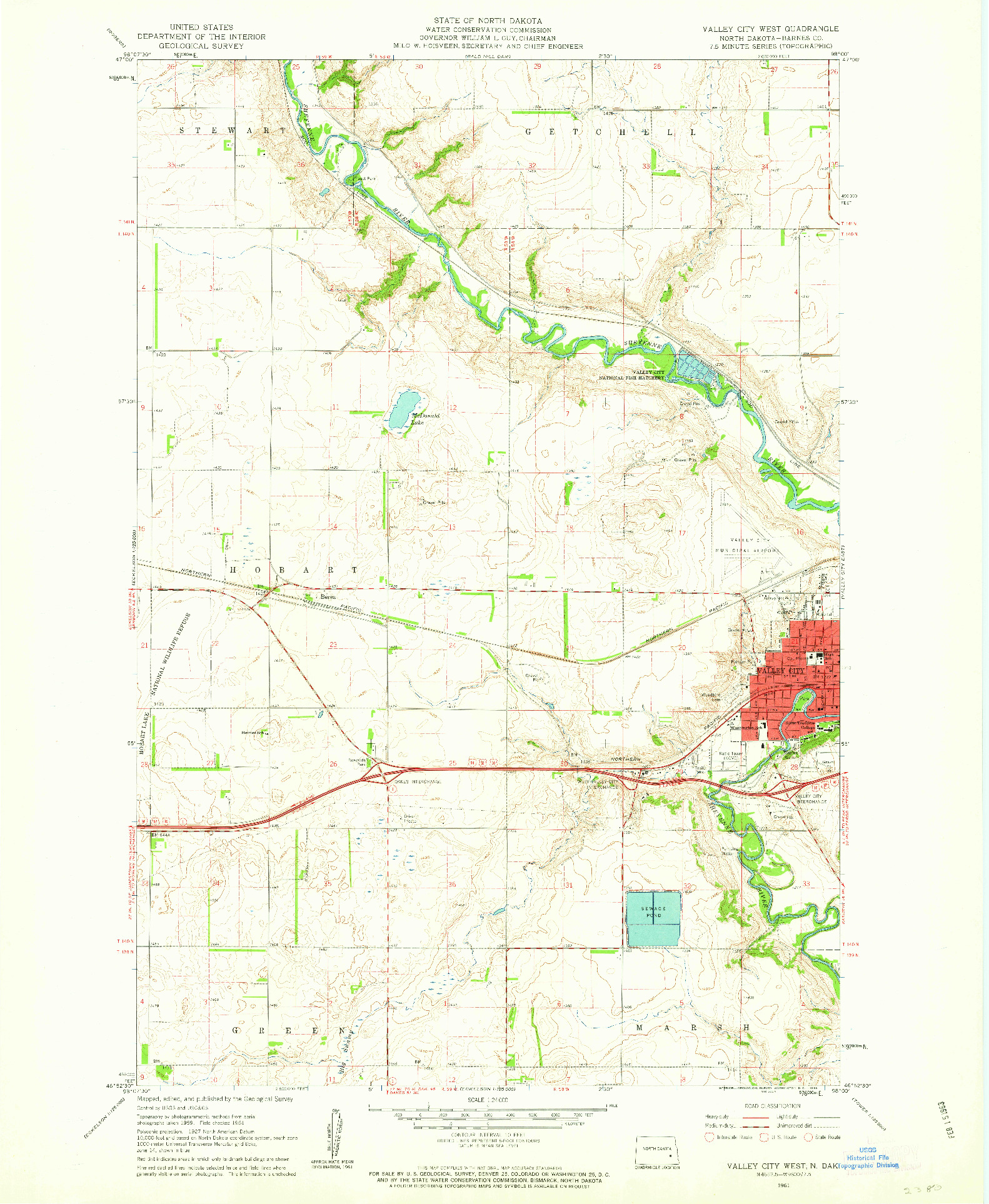 USGS 1:24000-SCALE QUADRANGLE FOR VALLEY CITY WEST, ND 1961