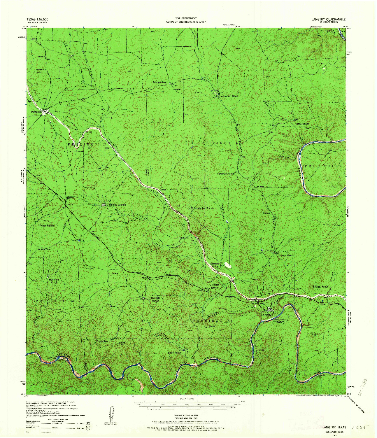 USGS 1:62500-SCALE QUADRANGLE FOR LANGTRY, TX 1943
