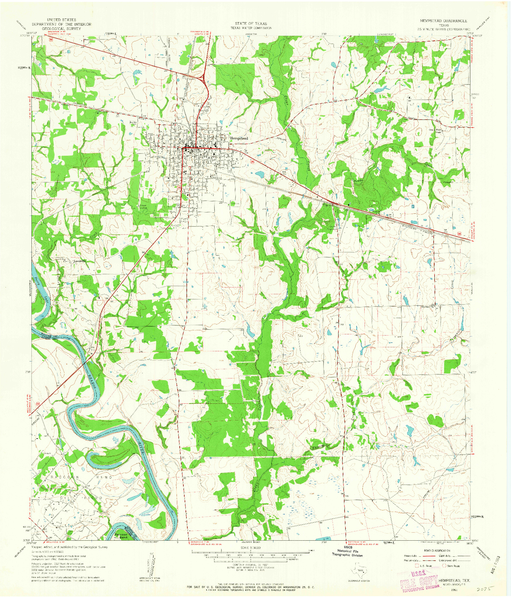 USGS 1:24000-SCALE QUADRANGLE FOR HEMPSTEAD, TX 1961