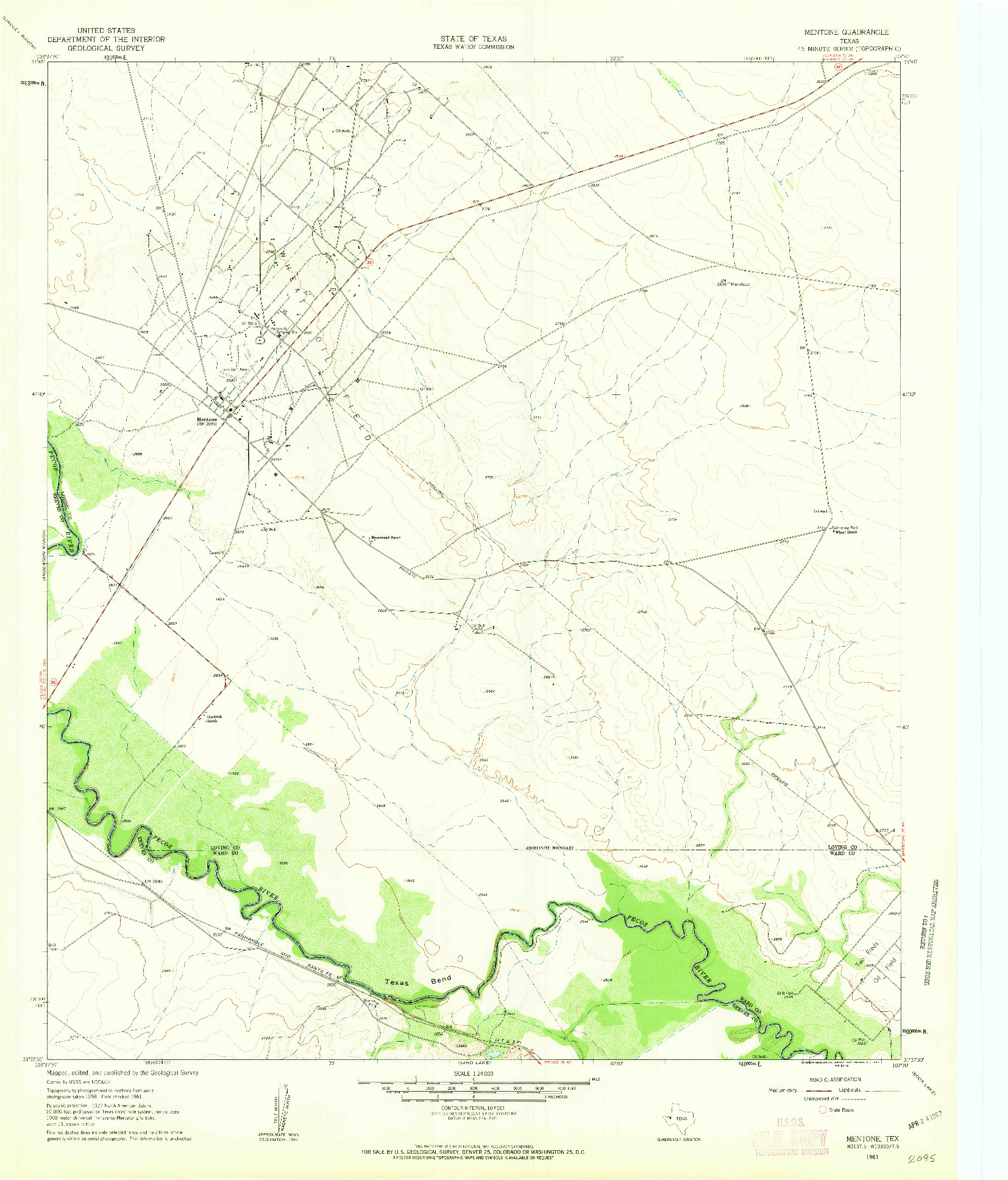 USGS 1:24000-SCALE QUADRANGLE FOR MENTONE, TX 1961