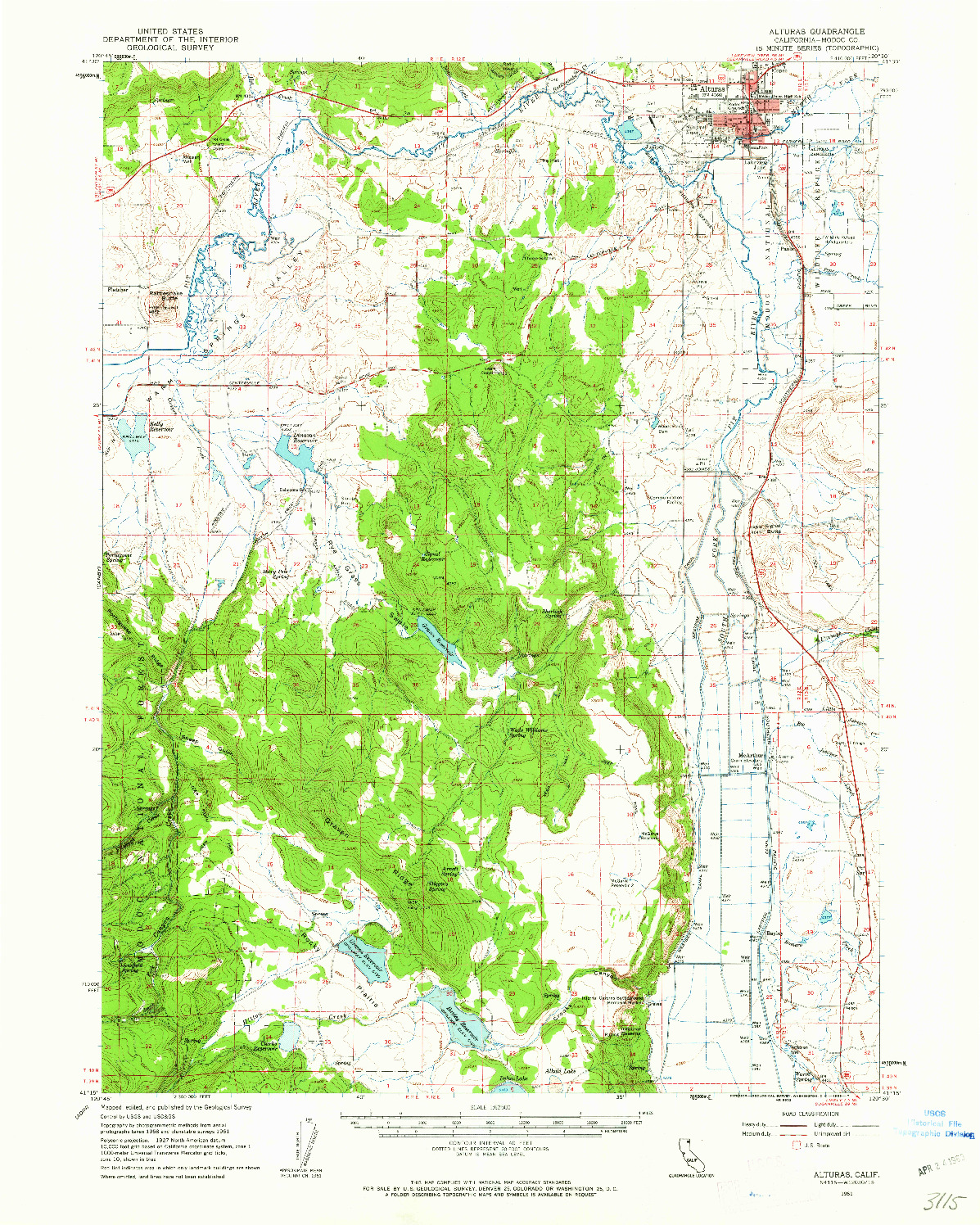 USGS 1:62500-SCALE QUADRANGLE FOR ALTURAS, CA 1961