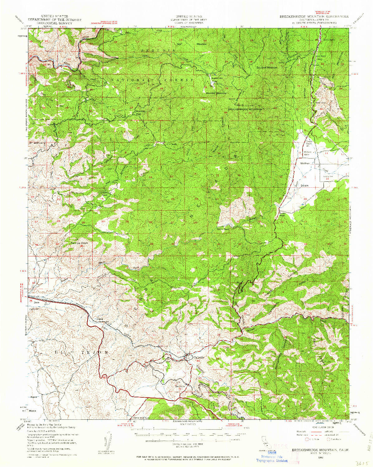 USGS 1:62500-SCALE QUADRANGLE FOR BRECKENRIDGE MTN, CA 1943