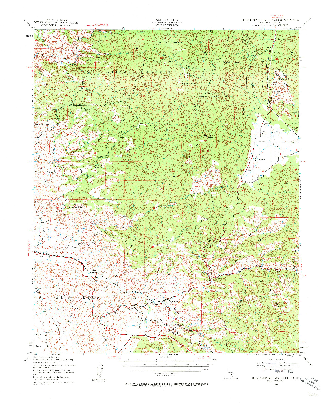 USGS 1:62500-SCALE QUADRANGLE FOR BRECKENRIDGE MTN, CA 1943