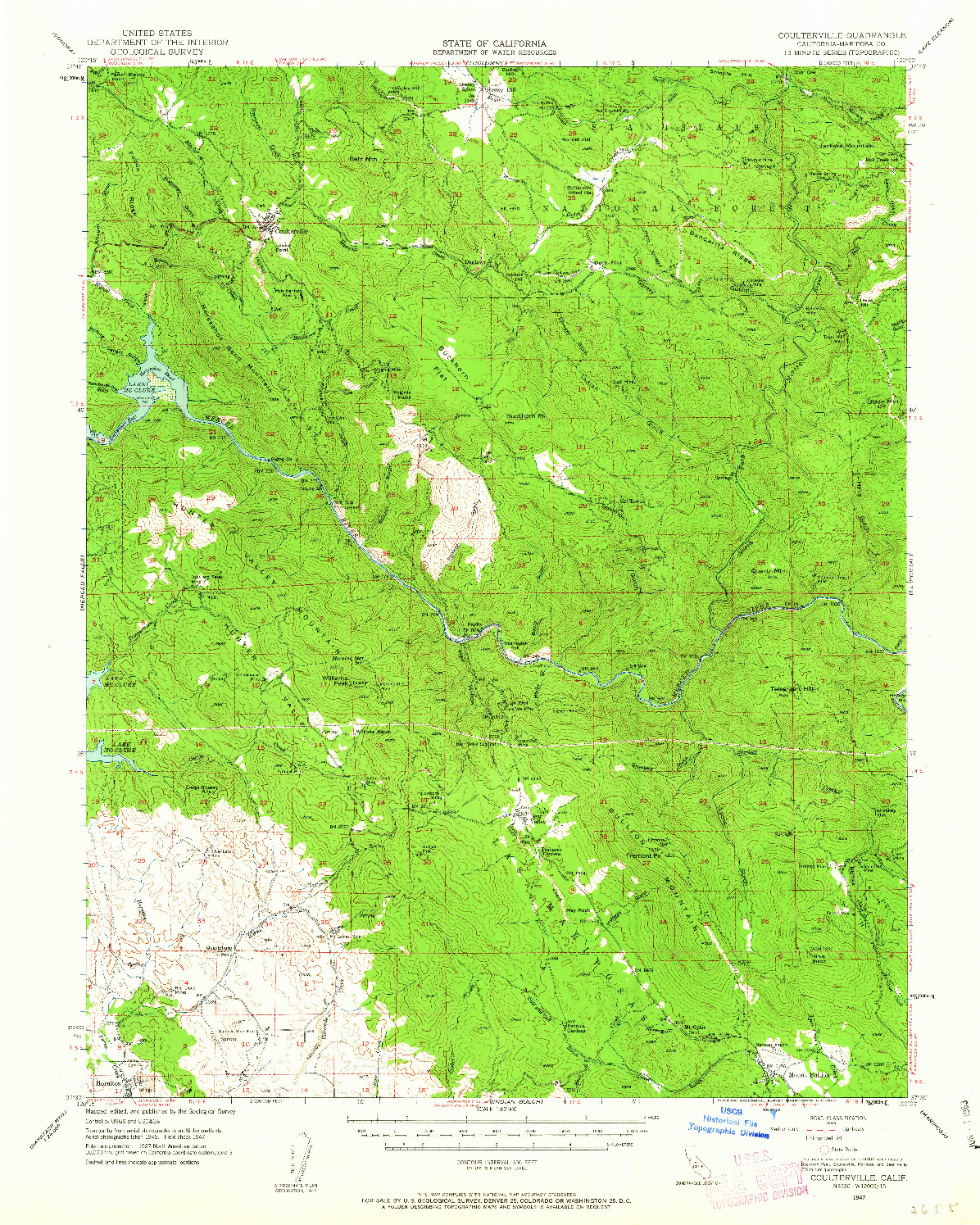 USGS 1:62500-SCALE QUADRANGLE FOR COULTERVILLE, CA 1947