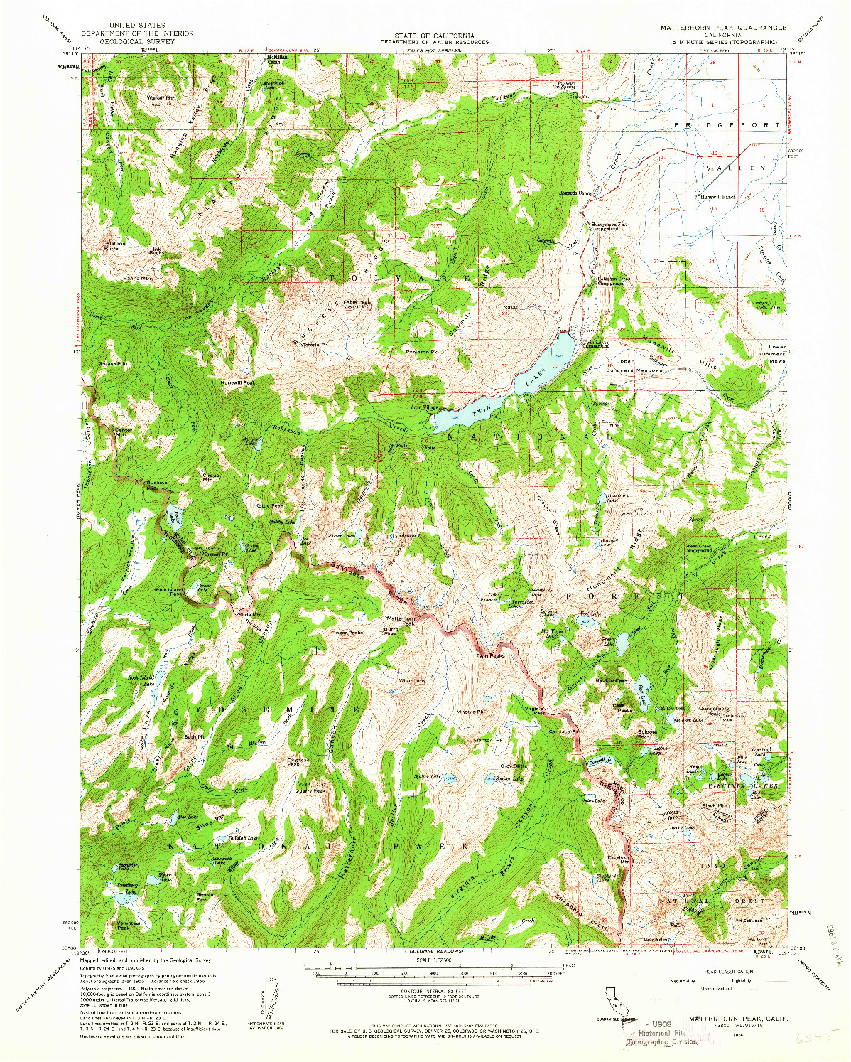 USGS 1:62500-SCALE QUADRANGLE FOR MATTERHORN PEAK, CA 1956