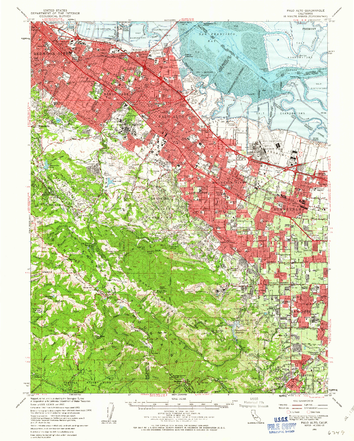 USGS 1:62500-SCALE QUADRANGLE FOR PALO ALTO, CA 1961