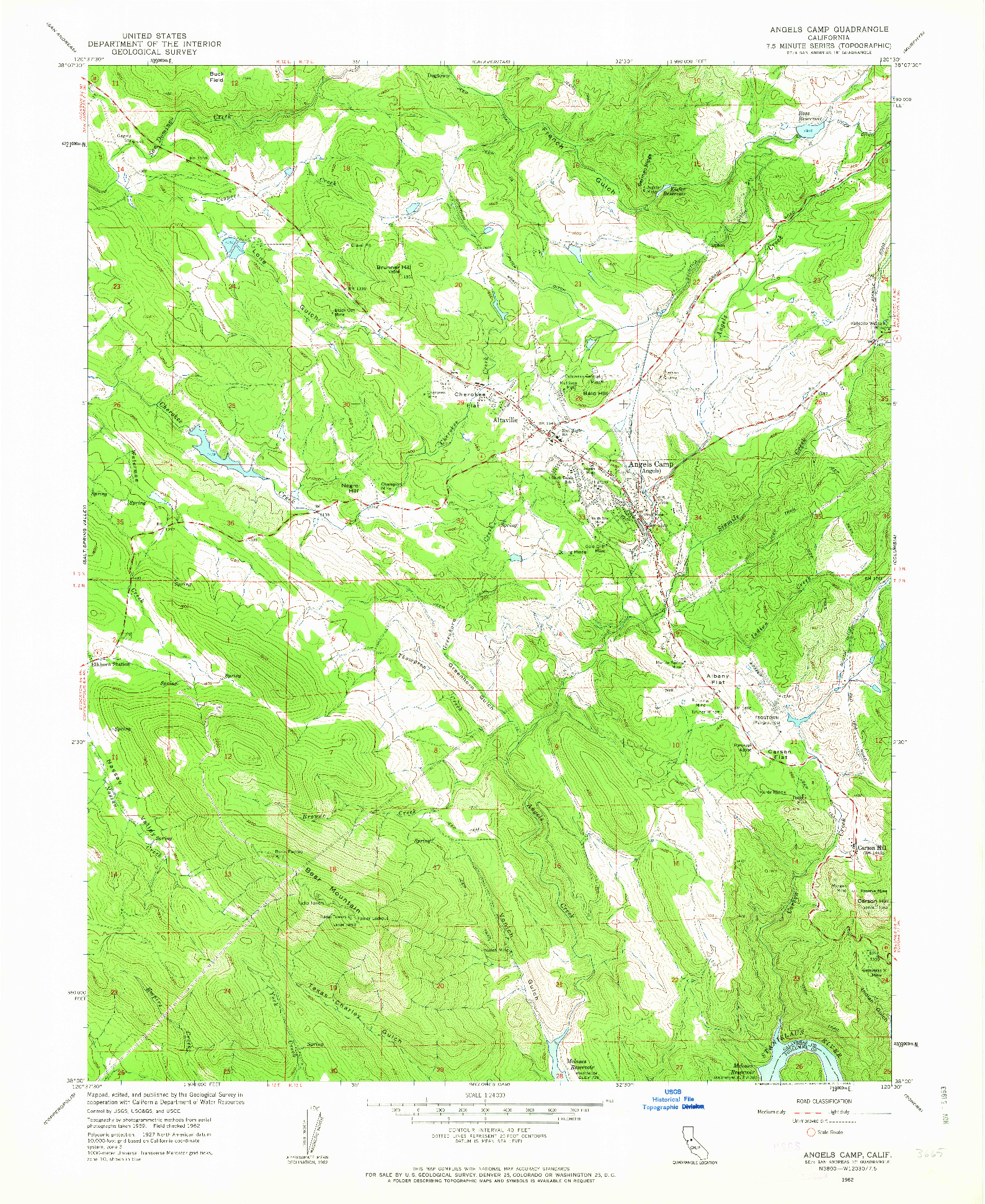 USGS 1:24000-SCALE QUADRANGLE FOR ANGELS CAMP, CA 1962