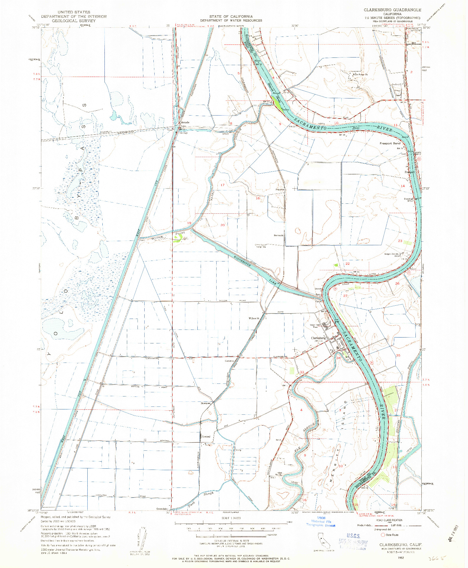 USGS 1:24000-SCALE QUADRANGLE FOR CLARKSBURG, CA 1952