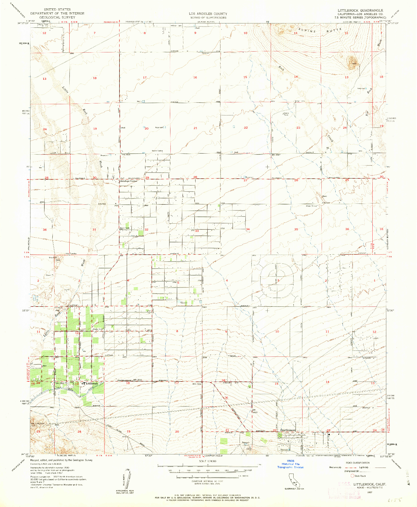 USGS 1:24000-SCALE QUADRANGLE FOR LITTLEROCK, CA 1957