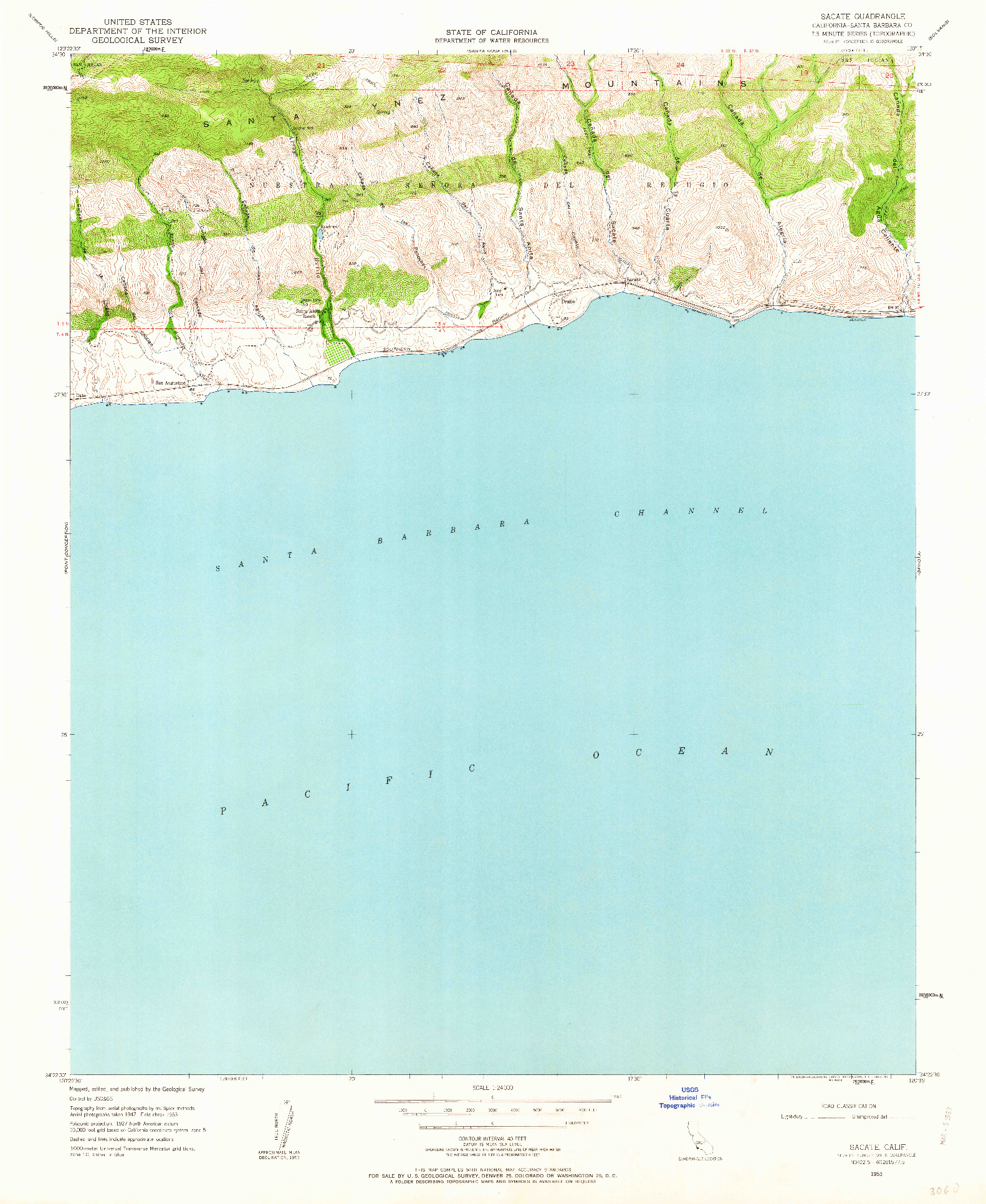 USGS 1:24000-SCALE QUADRANGLE FOR SACATE, CA 1953