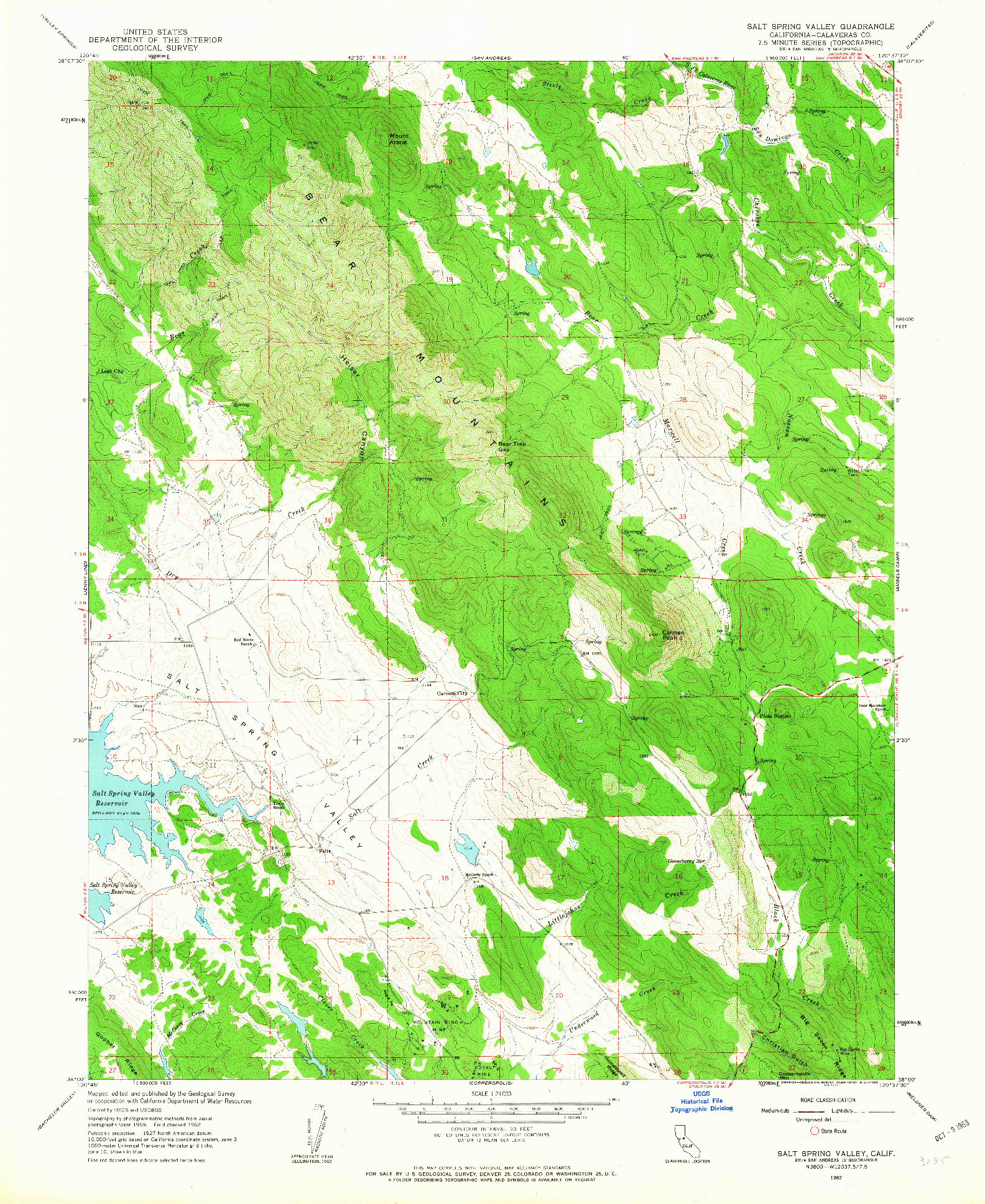 USGS 1:24000-SCALE QUADRANGLE FOR SALT SPRING VALLEY, CA 1962