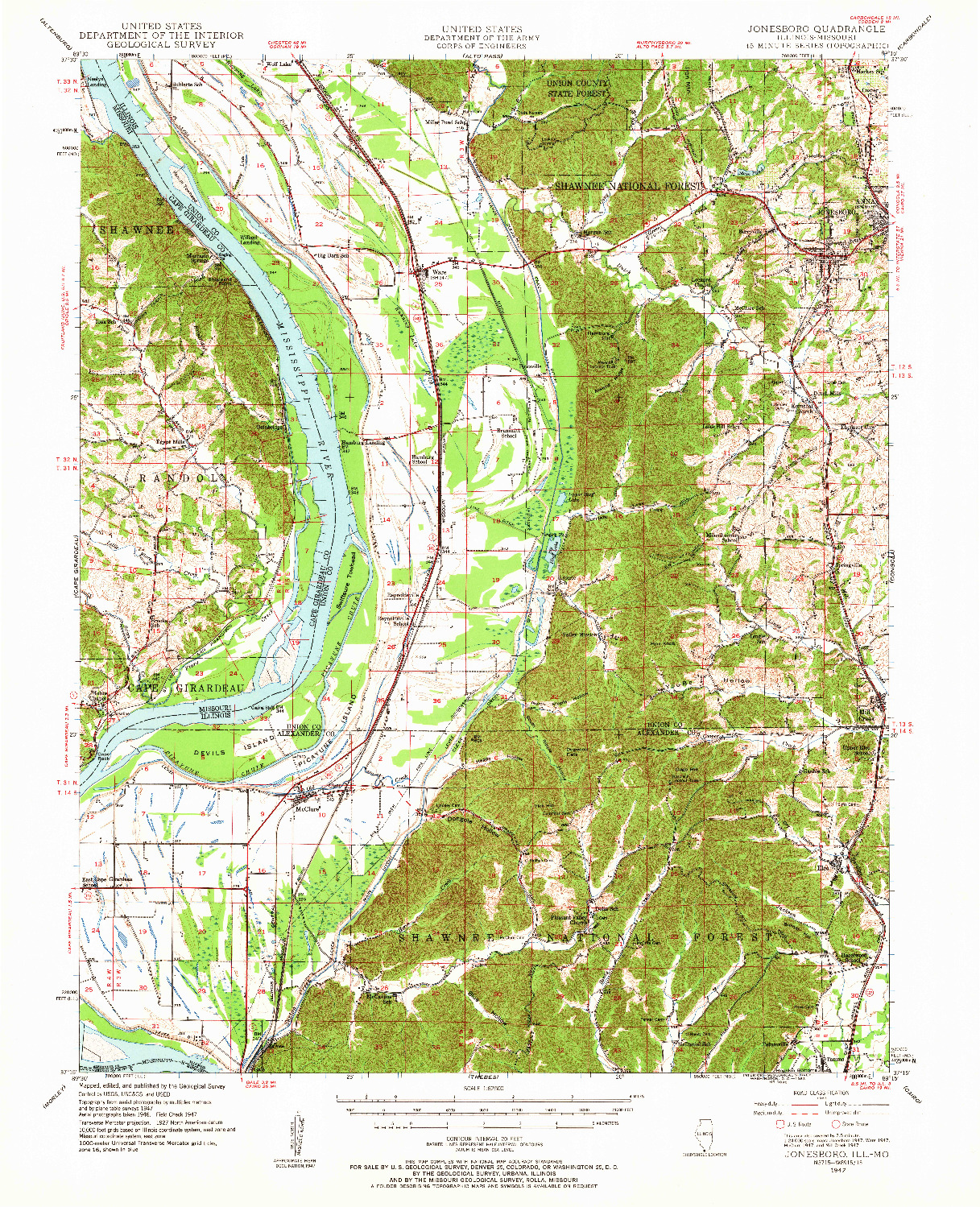 USGS 1:62500-SCALE QUADRANGLE FOR JONESBORO, IL 1947