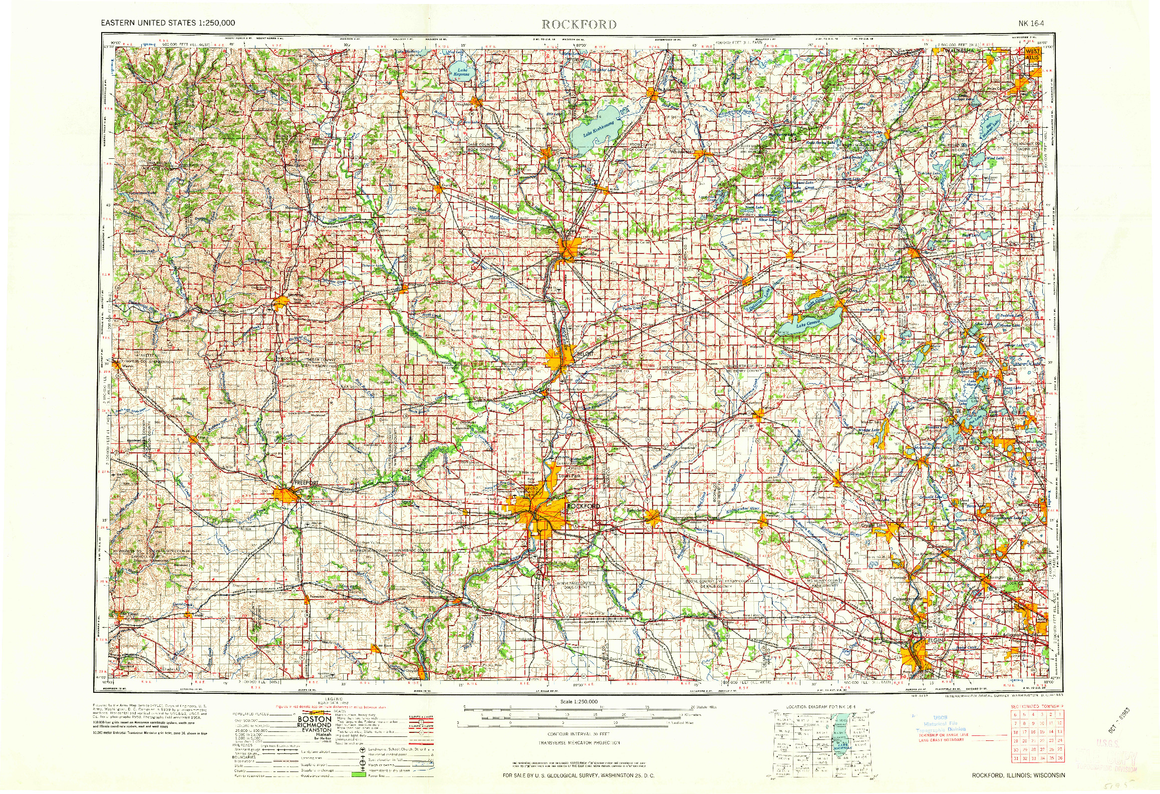 USGS 1:250000-SCALE QUADRANGLE FOR ROCKFORD, IL 1963