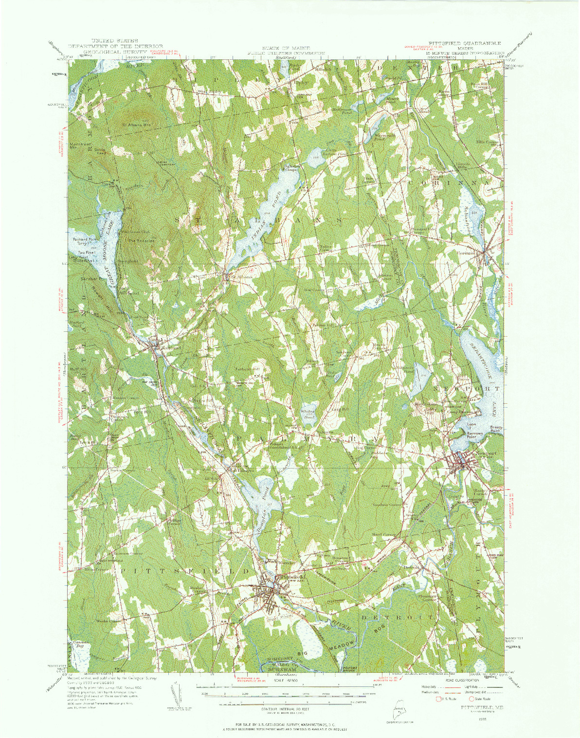 USGS 1:62500-SCALE QUADRANGLE FOR PITTSFIELD, ME 1955