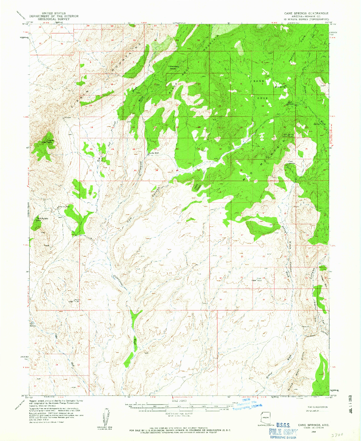 USGS 1:62500-SCALE QUADRANGLE FOR CANE SPRINGS, AZ 1954