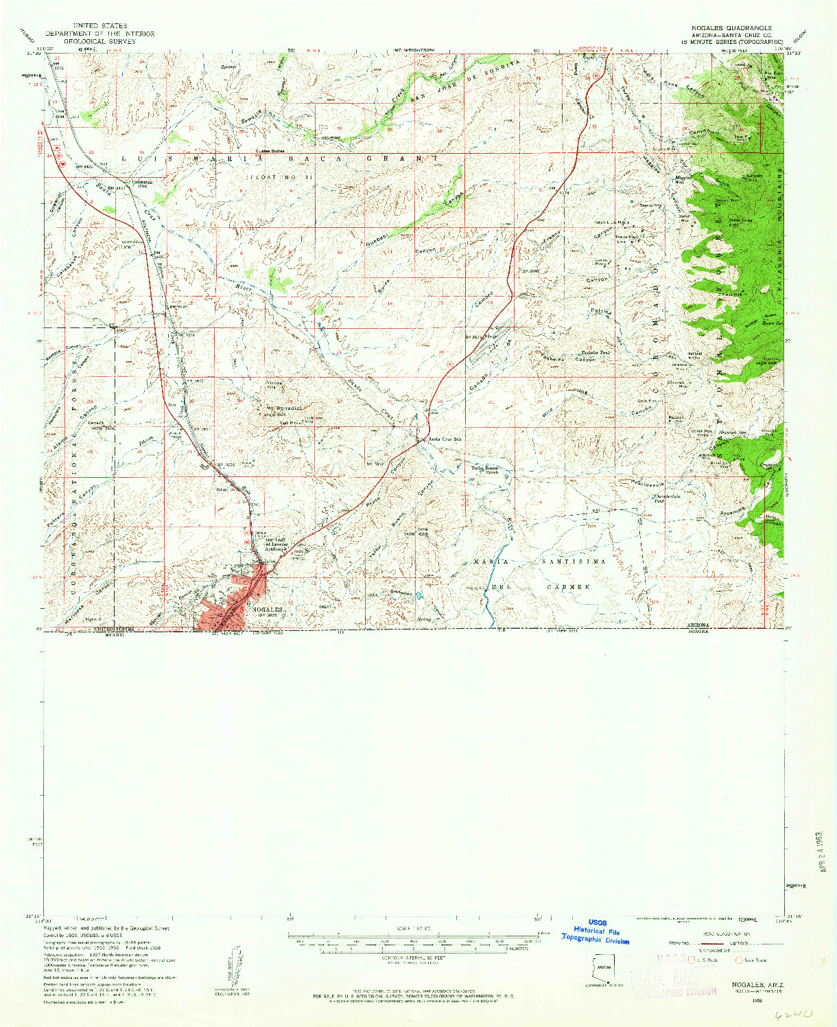 USGS 1:62500-SCALE QUADRANGLE FOR NOGALES, AZ 1958