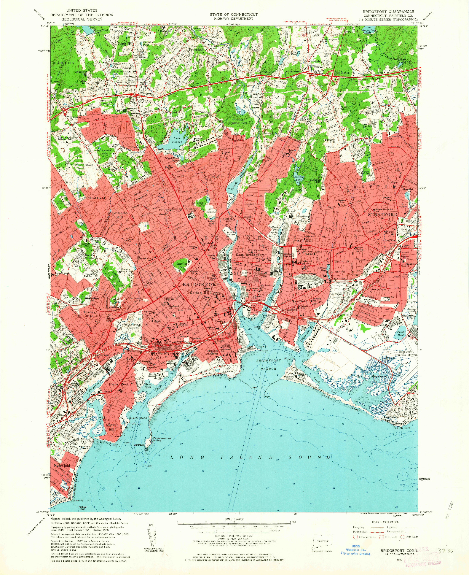 USGS 1:24000-SCALE QUADRANGLE FOR BRIDGEPORT, CT 1960