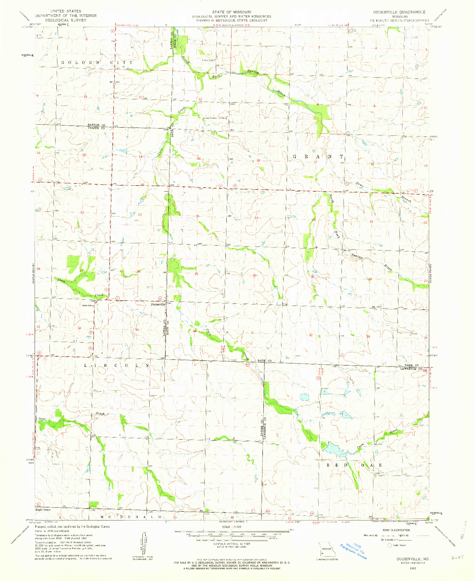 USGS 1:24000-SCALE QUADRANGLE FOR DUDENVILLE, MO 1962