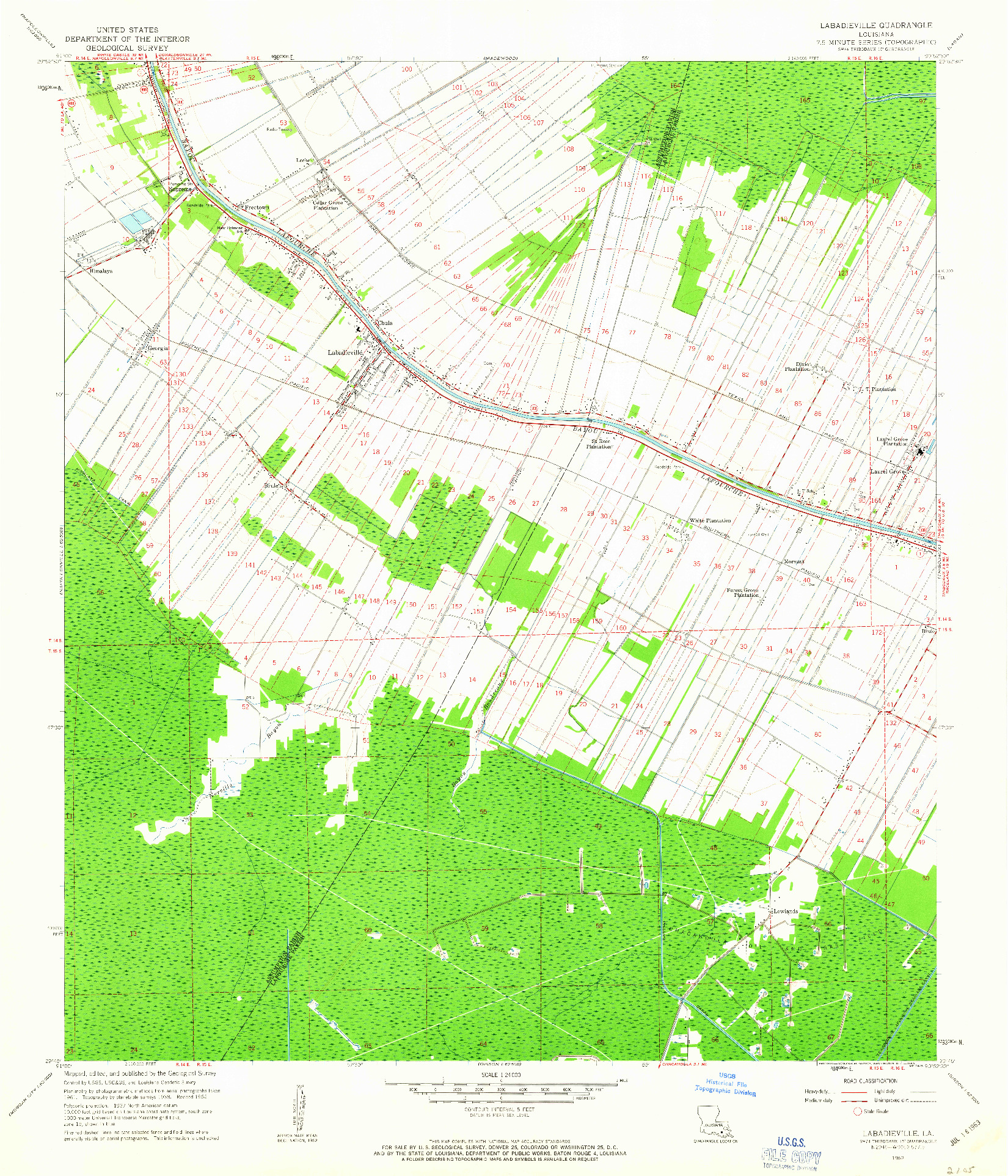 USGS 1:24000-SCALE QUADRANGLE FOR LABADIEVILLE, LA 1962