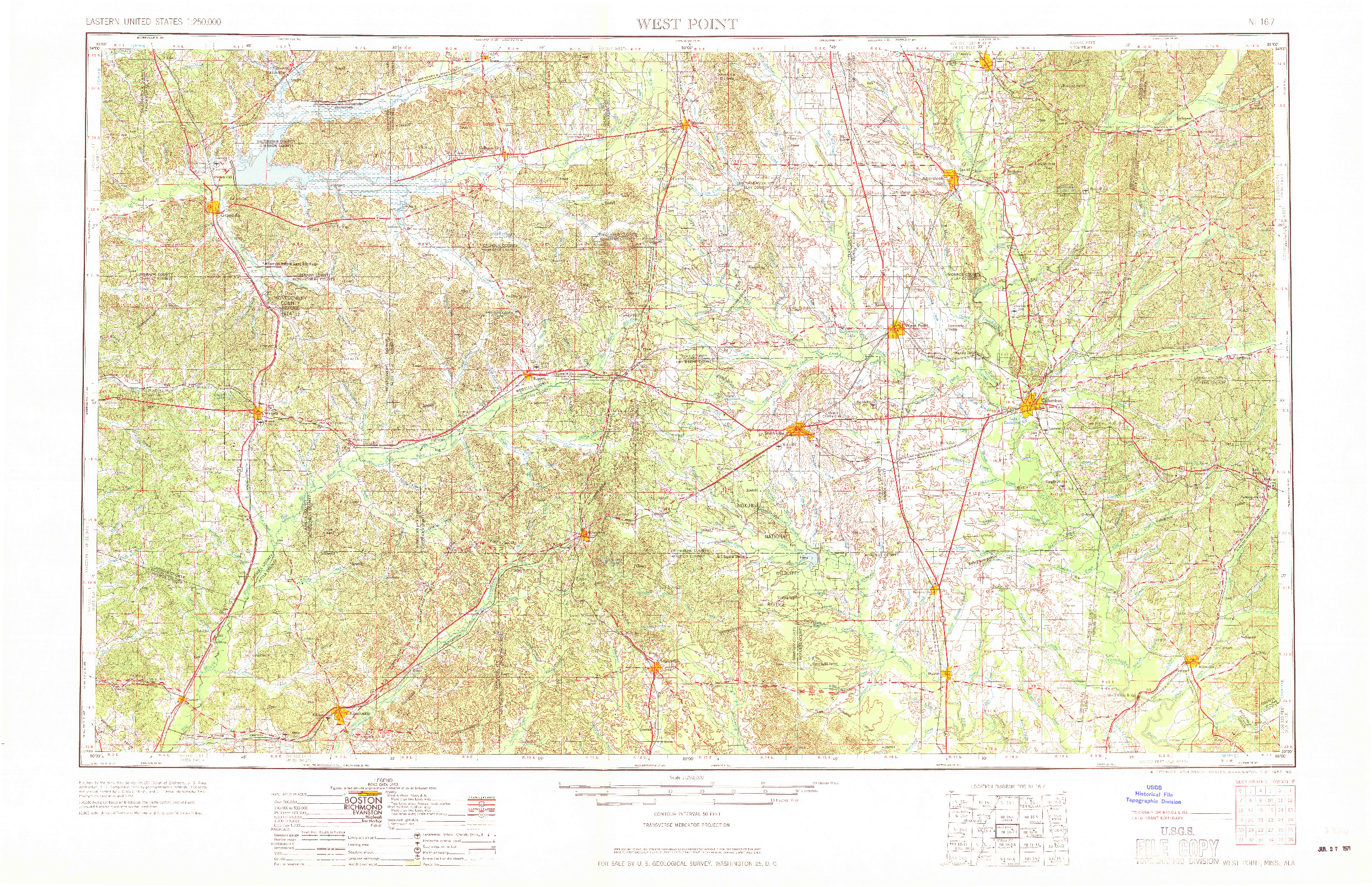 USGS 1:250000-SCALE QUADRANGLE FOR WEST POINT, MS 1963