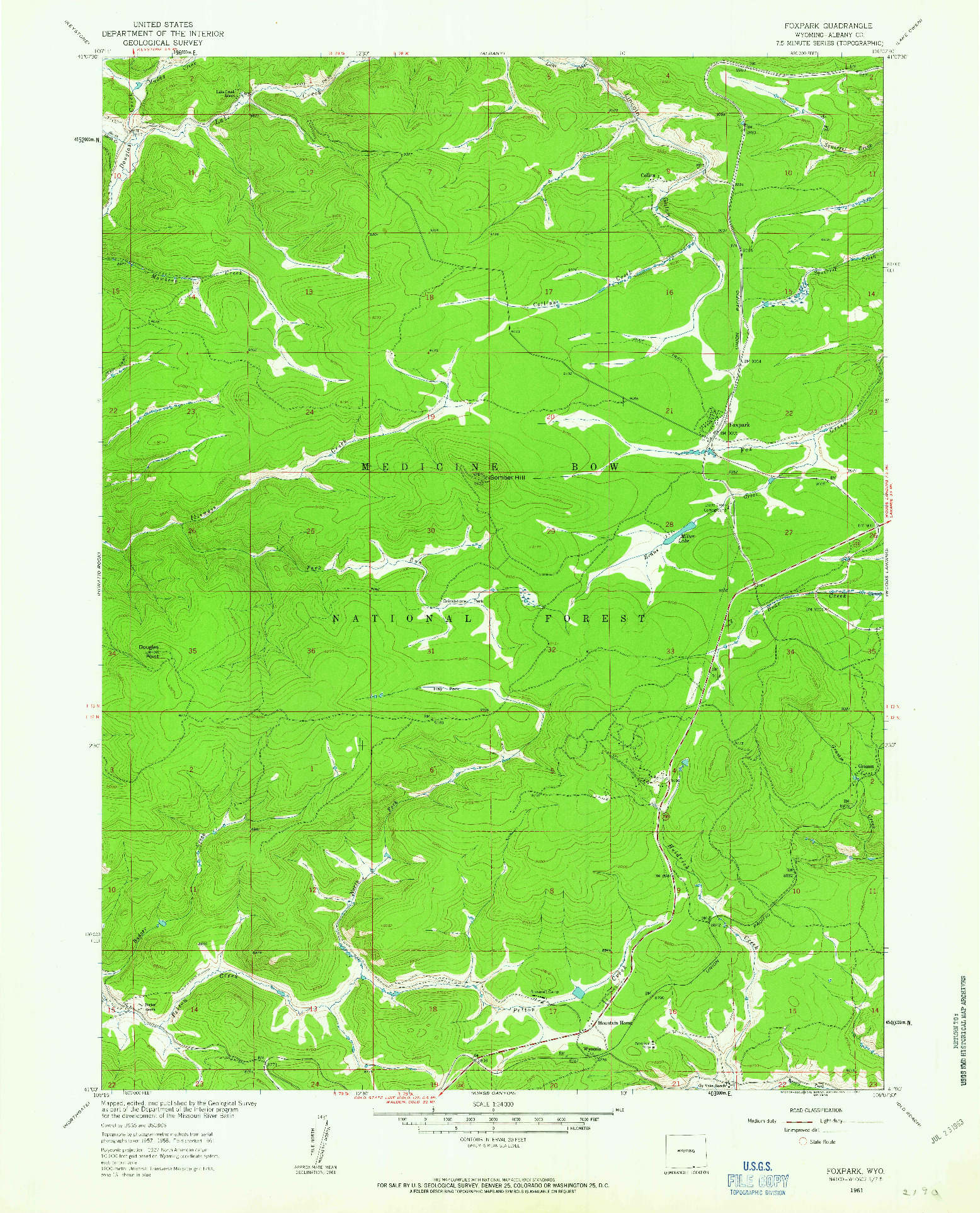 USGS 1:24000-SCALE QUADRANGLE FOR FOXPARK, WY 1961