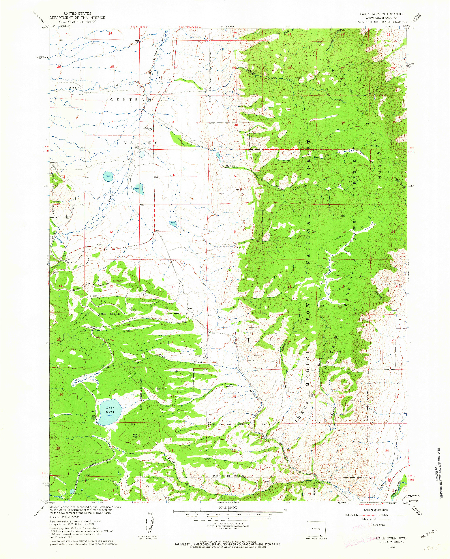 USGS 1:24000-SCALE QUADRANGLE FOR LAKE OWEN, WY 1961