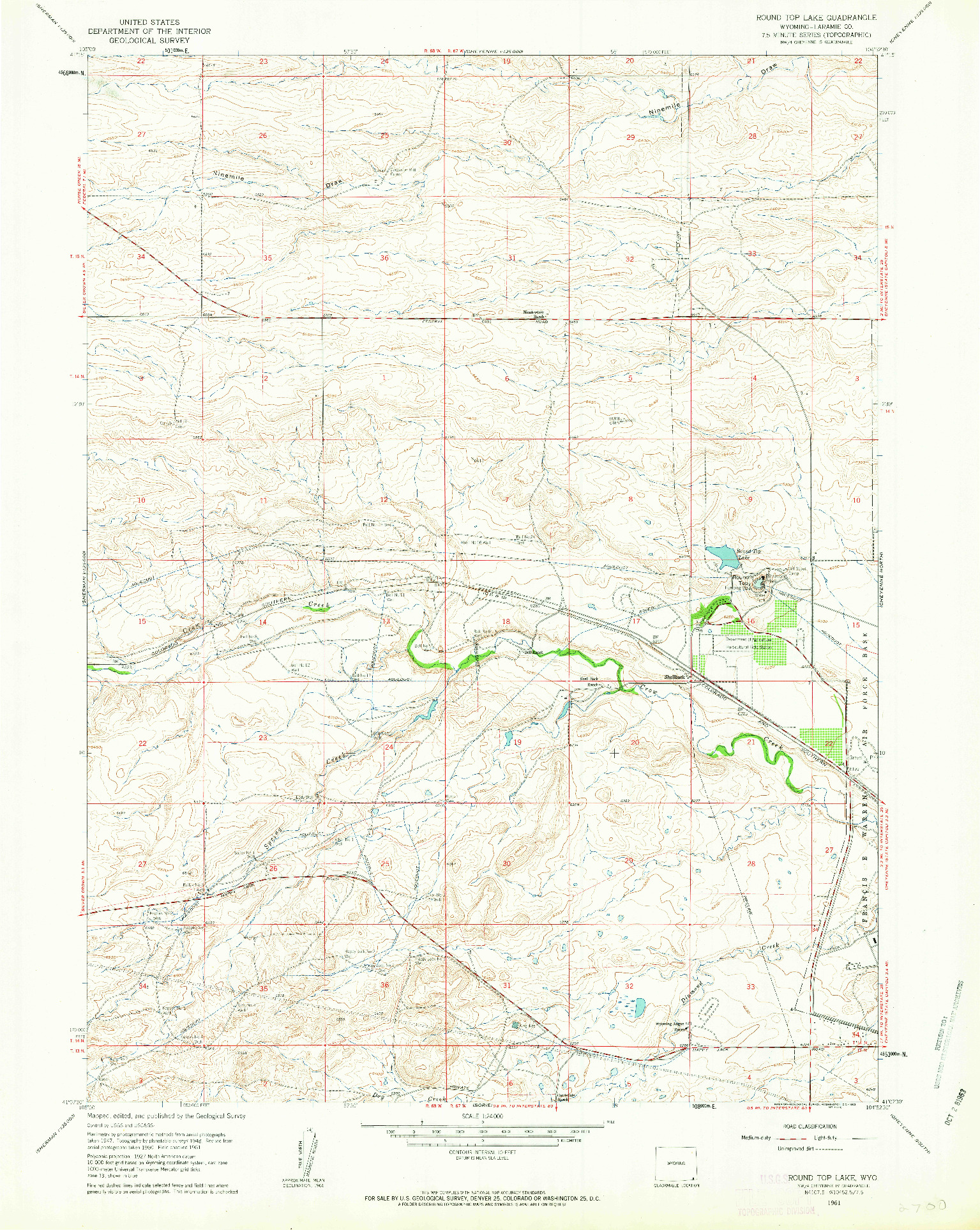 USGS 1:24000-SCALE QUADRANGLE FOR ROUND TOP LAKE, WY 1961