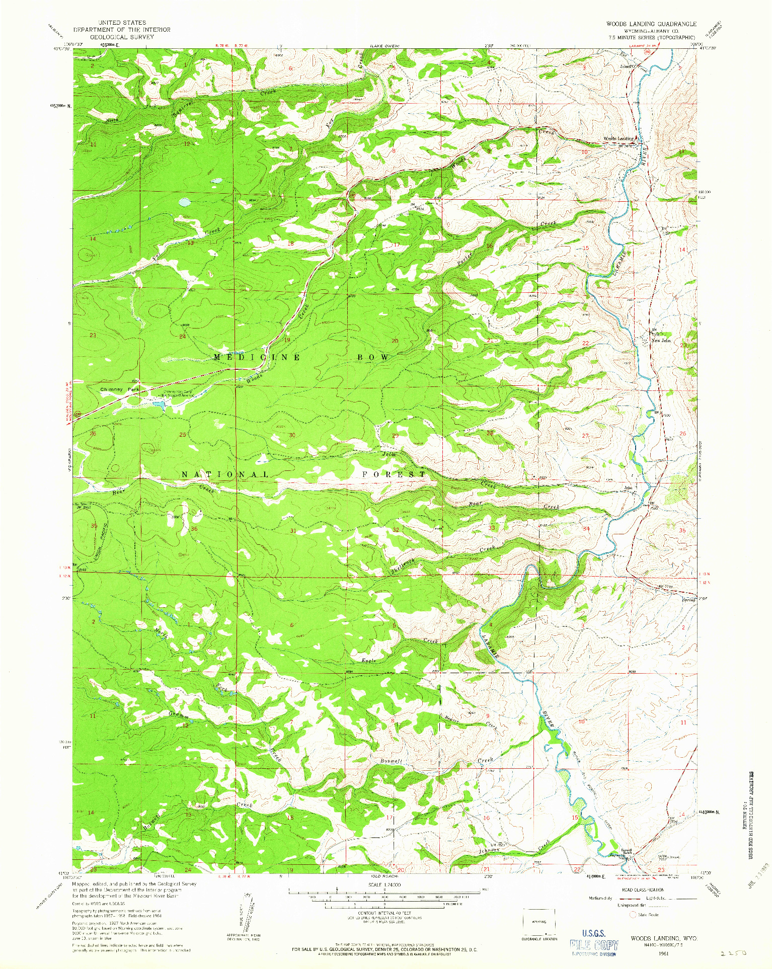 USGS 1:24000-SCALE QUADRANGLE FOR WOODS LANDING, WY 1961