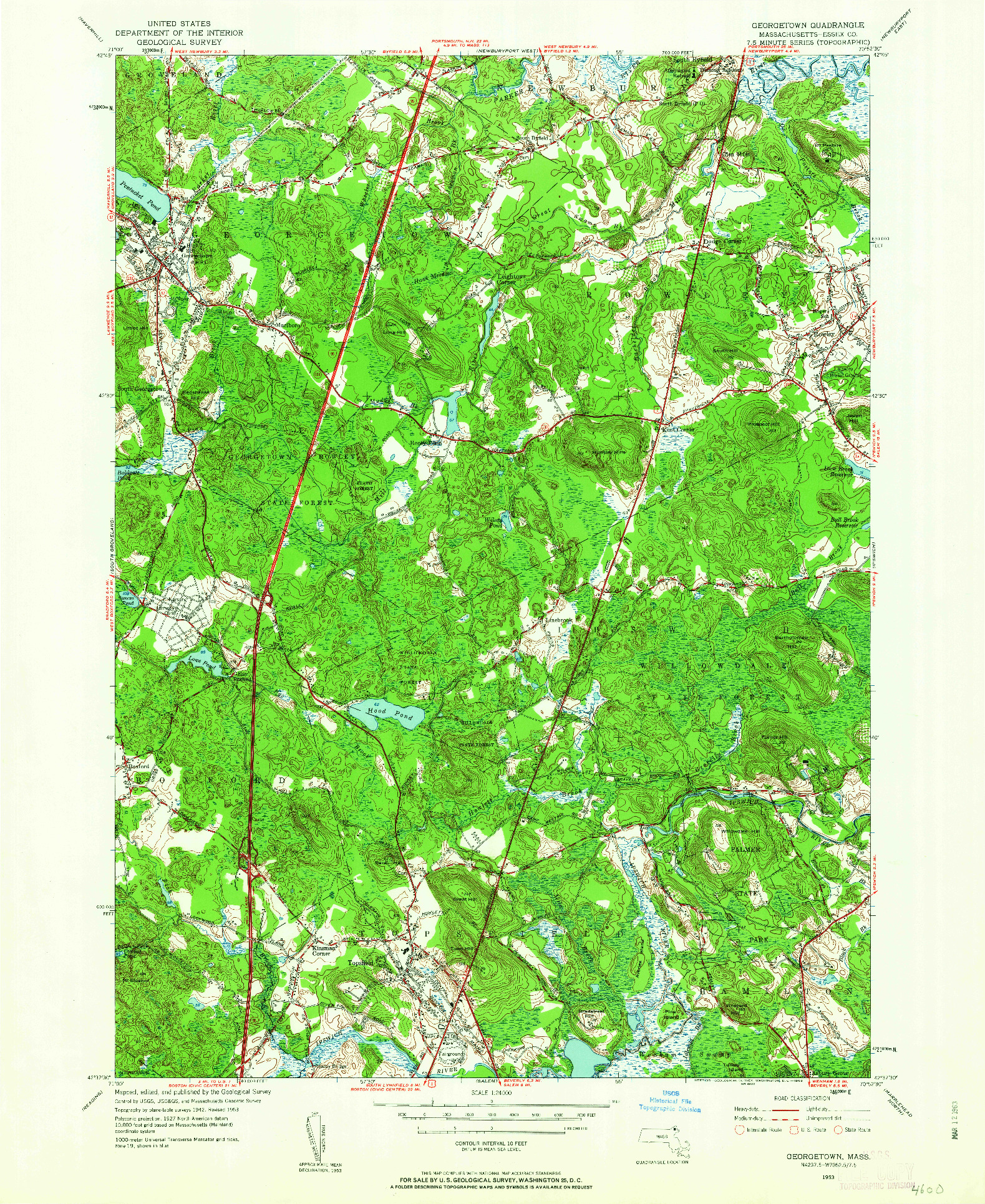 USGS 1:24000-SCALE QUADRANGLE FOR GEORGETOWN, MA 1953