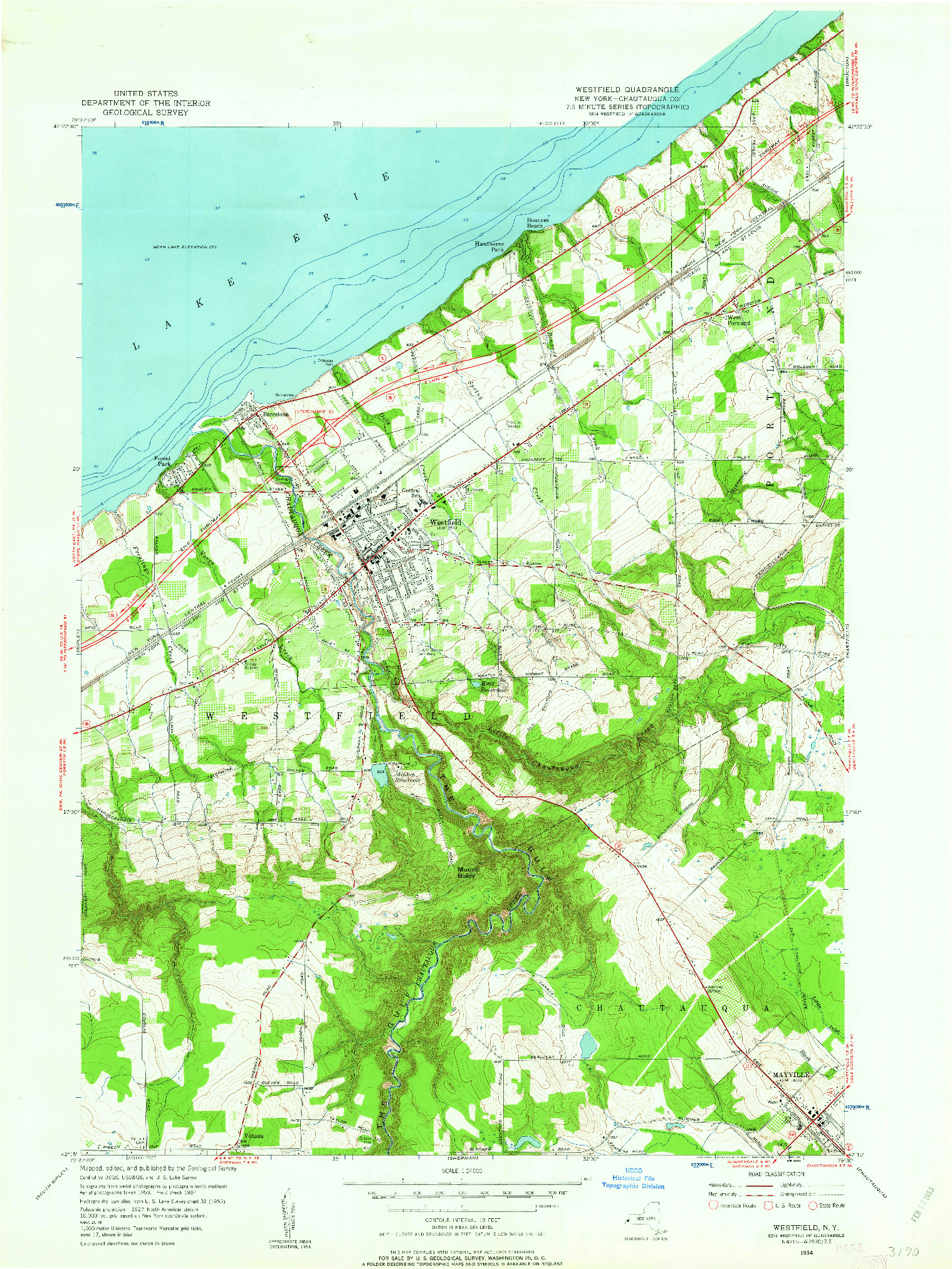 USGS 1:24000-SCALE QUADRANGLE FOR WESTFIELD, NY 1954