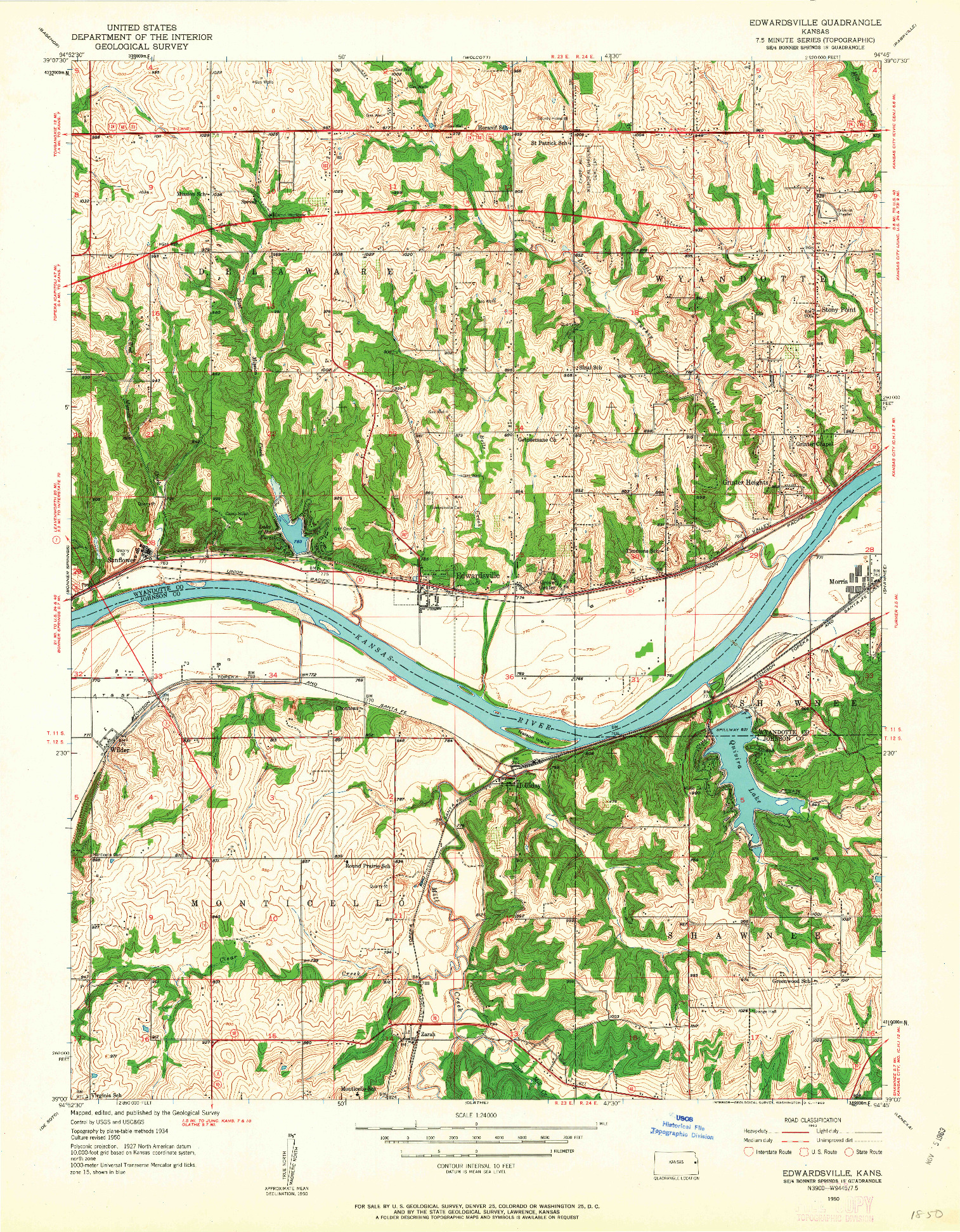 USGS 1:24000-SCALE QUADRANGLE FOR EDWARDSVILLE, KS 1950