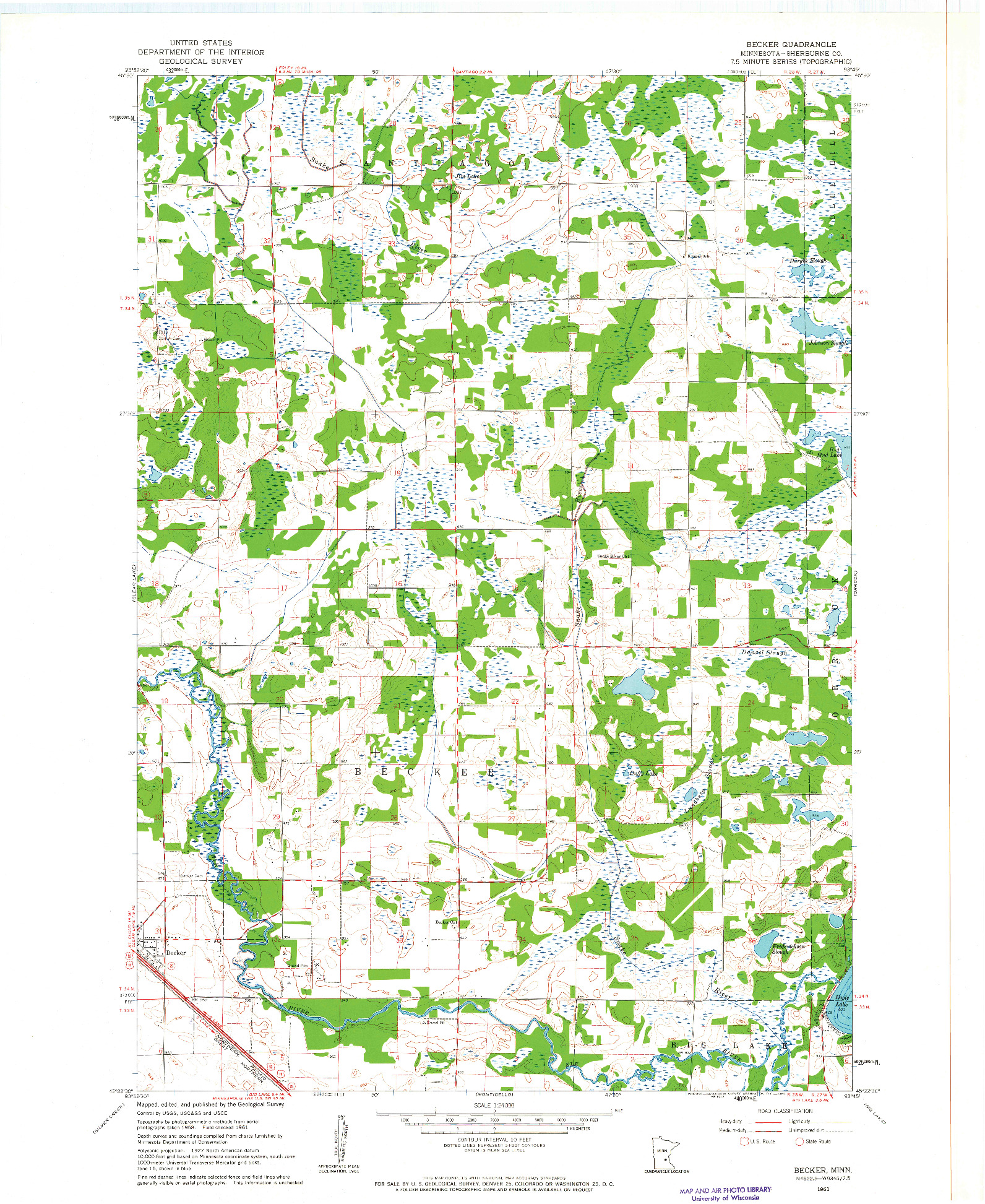 USGS 1:24000-SCALE QUADRANGLE FOR BECKER, MN 1961